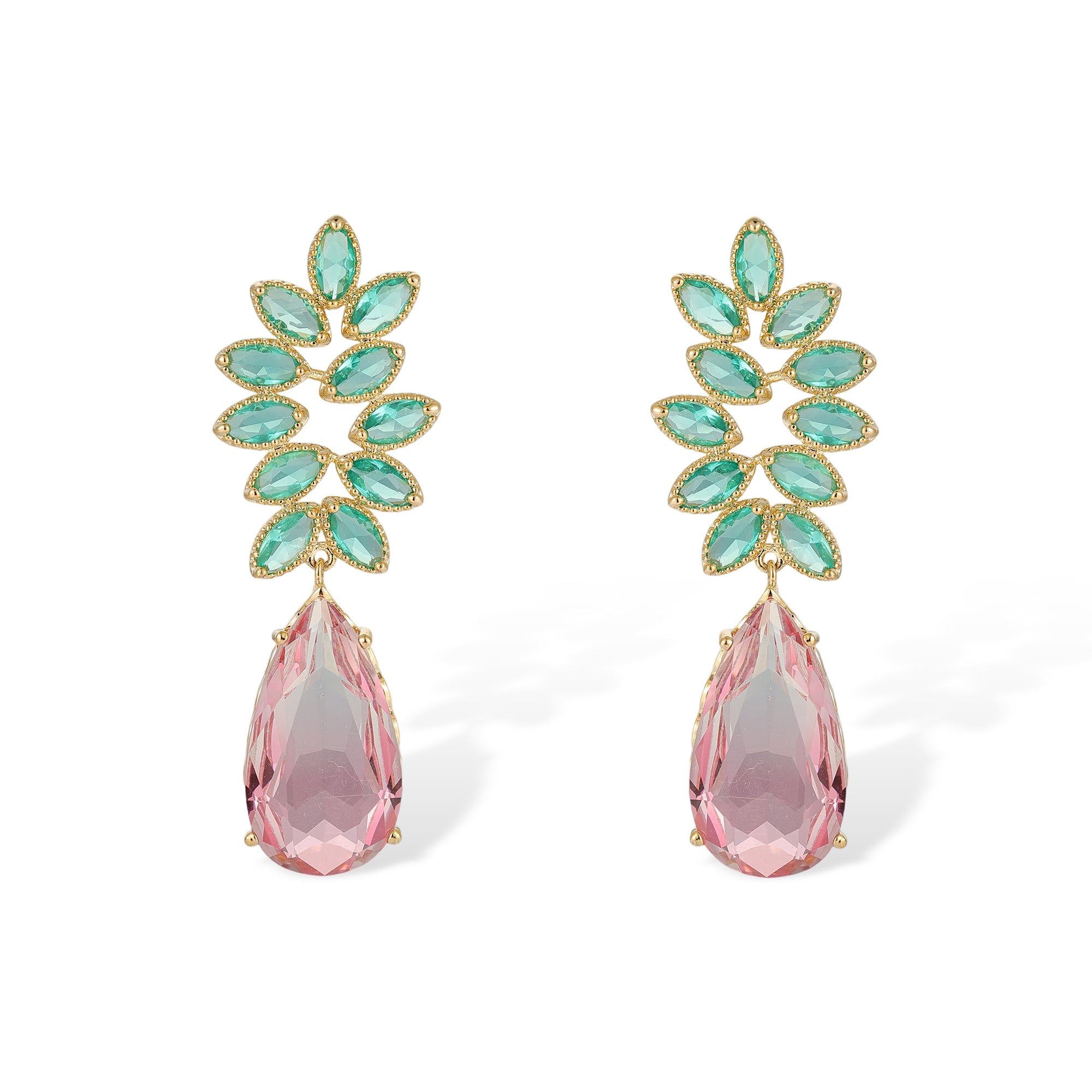 Irmlinde Pink Leaf Teardrop Drop Earrings