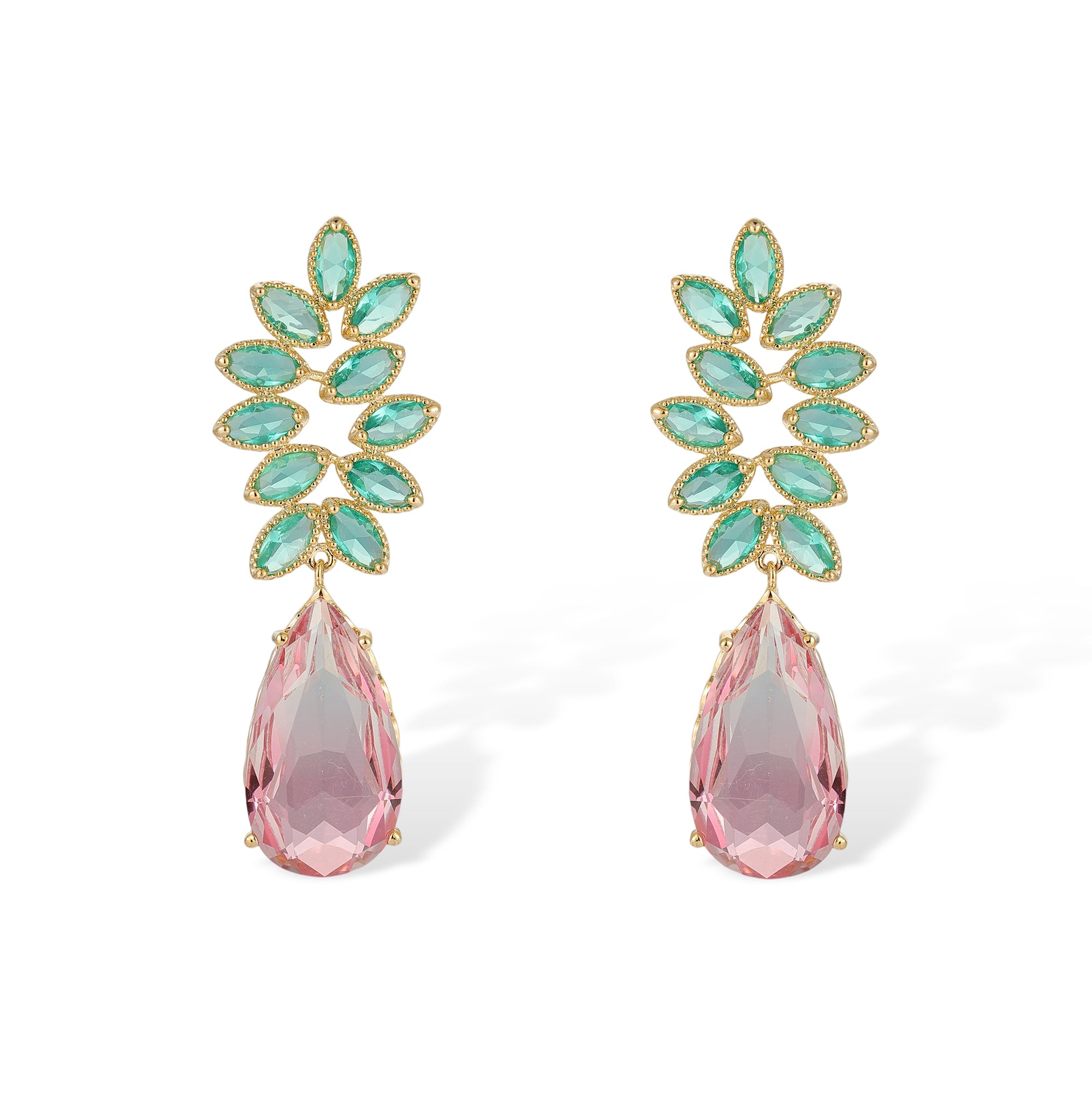 Irmlinde Pink Leaf Teardrop Drop Earrings
