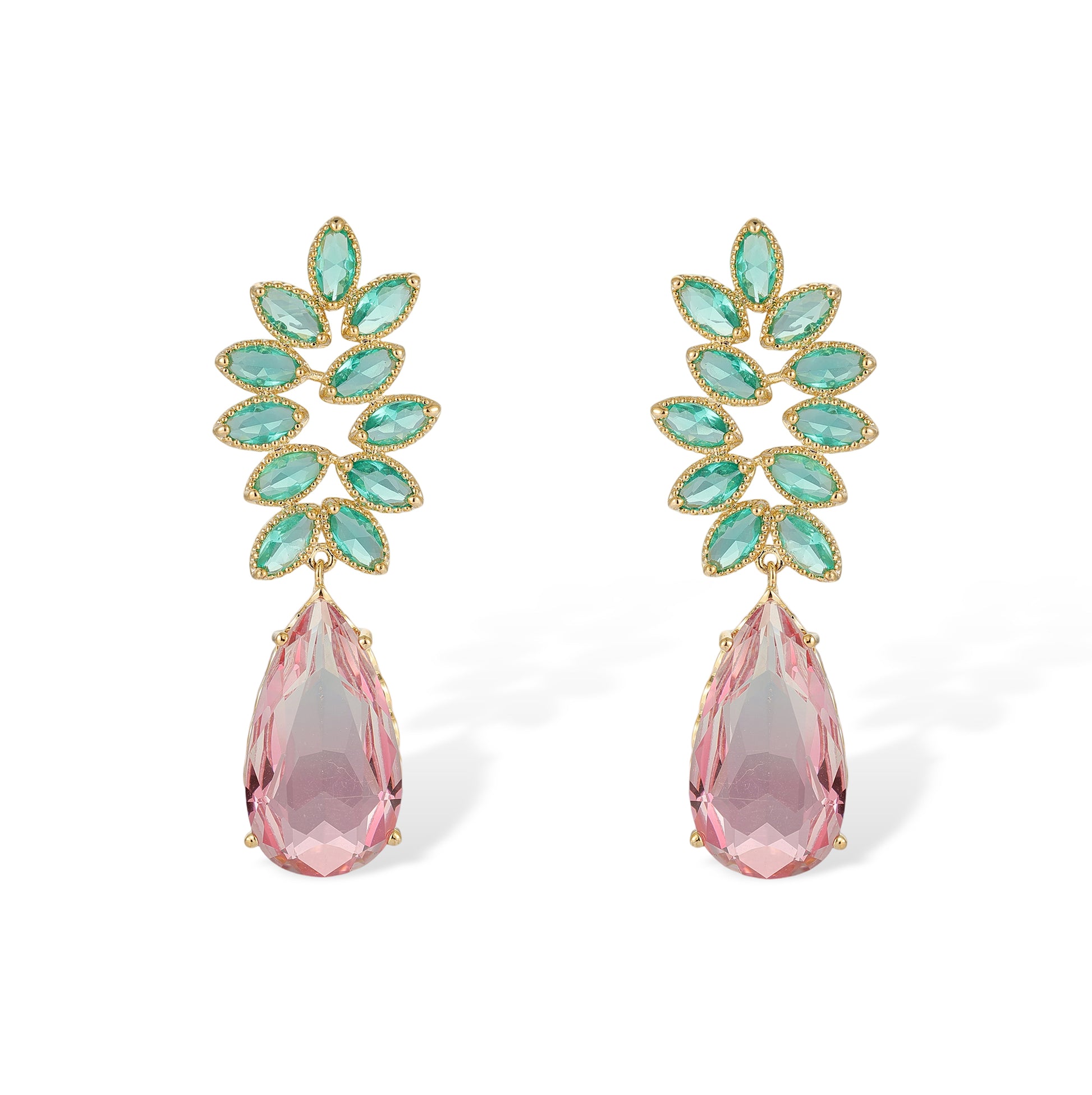 Irmlinde Pink Leaf Teardrop Drop Earrings