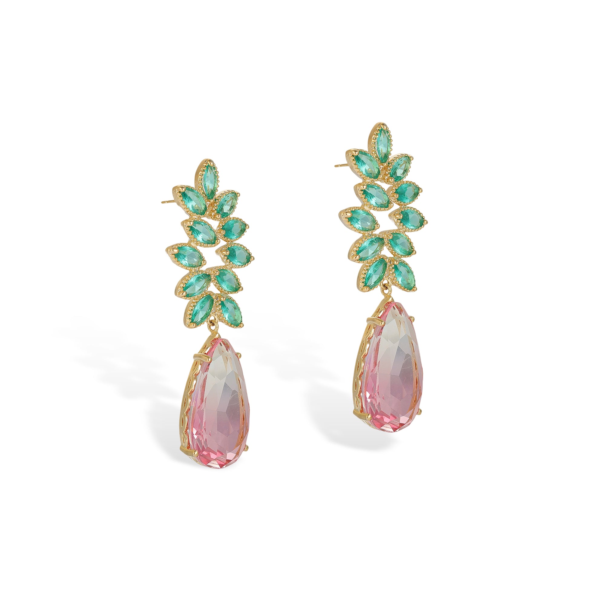 Irmlinde Pink Leaf Teardrop Drop Earrings