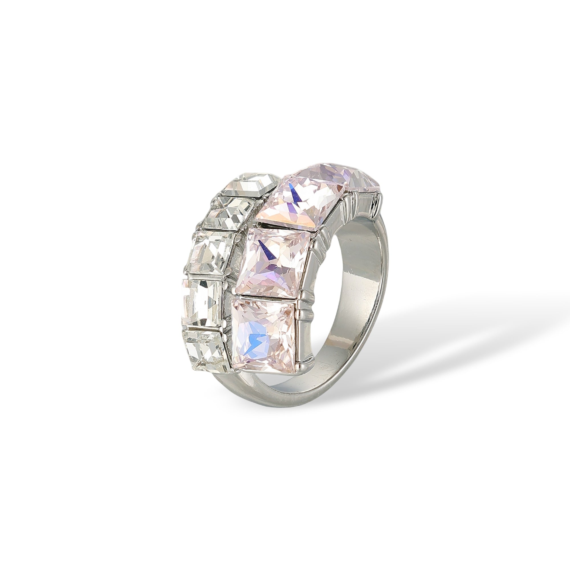 Irmtrud Pink Dual Row Square Open Ring