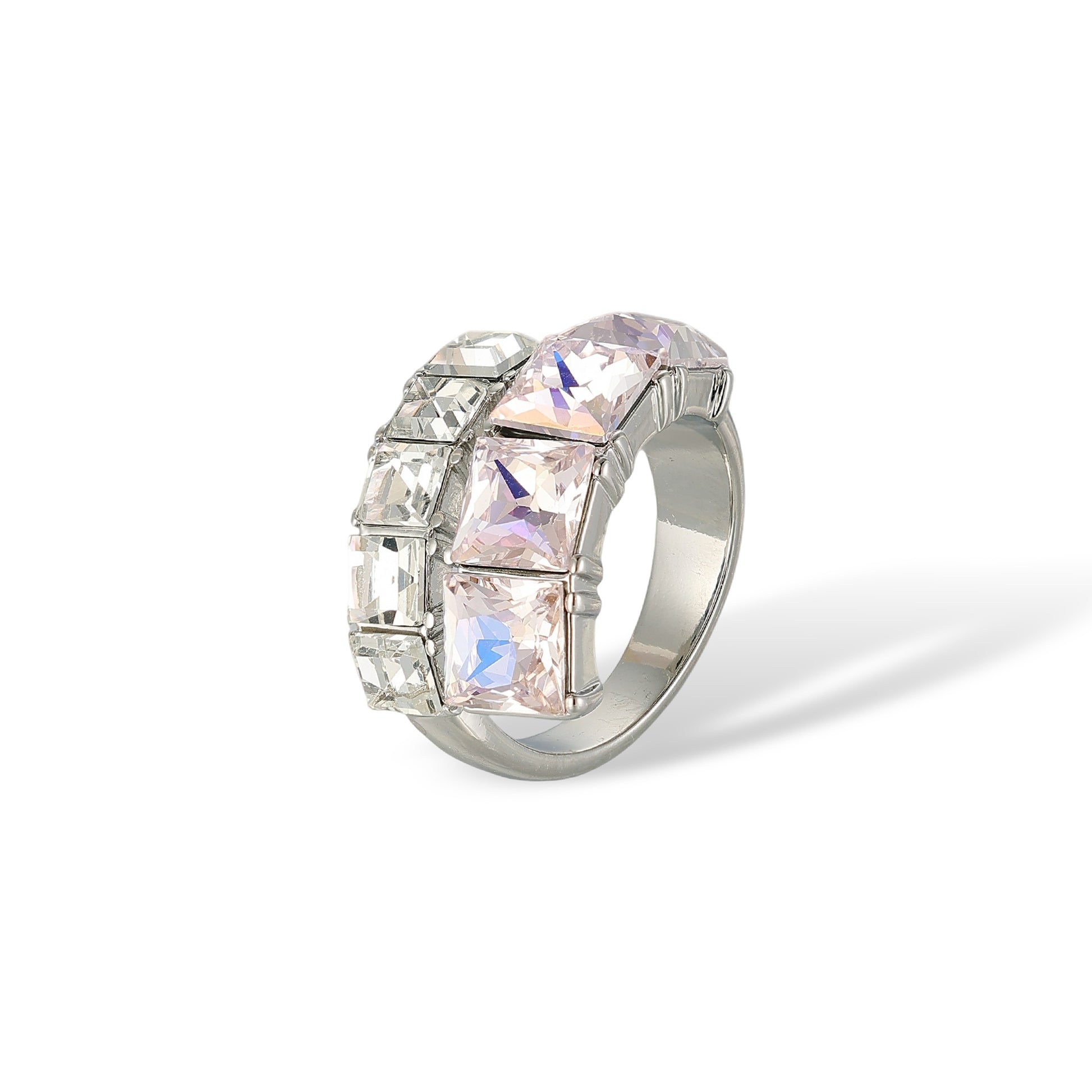 Irmtrud Pink Dual Row Square Open Ring
