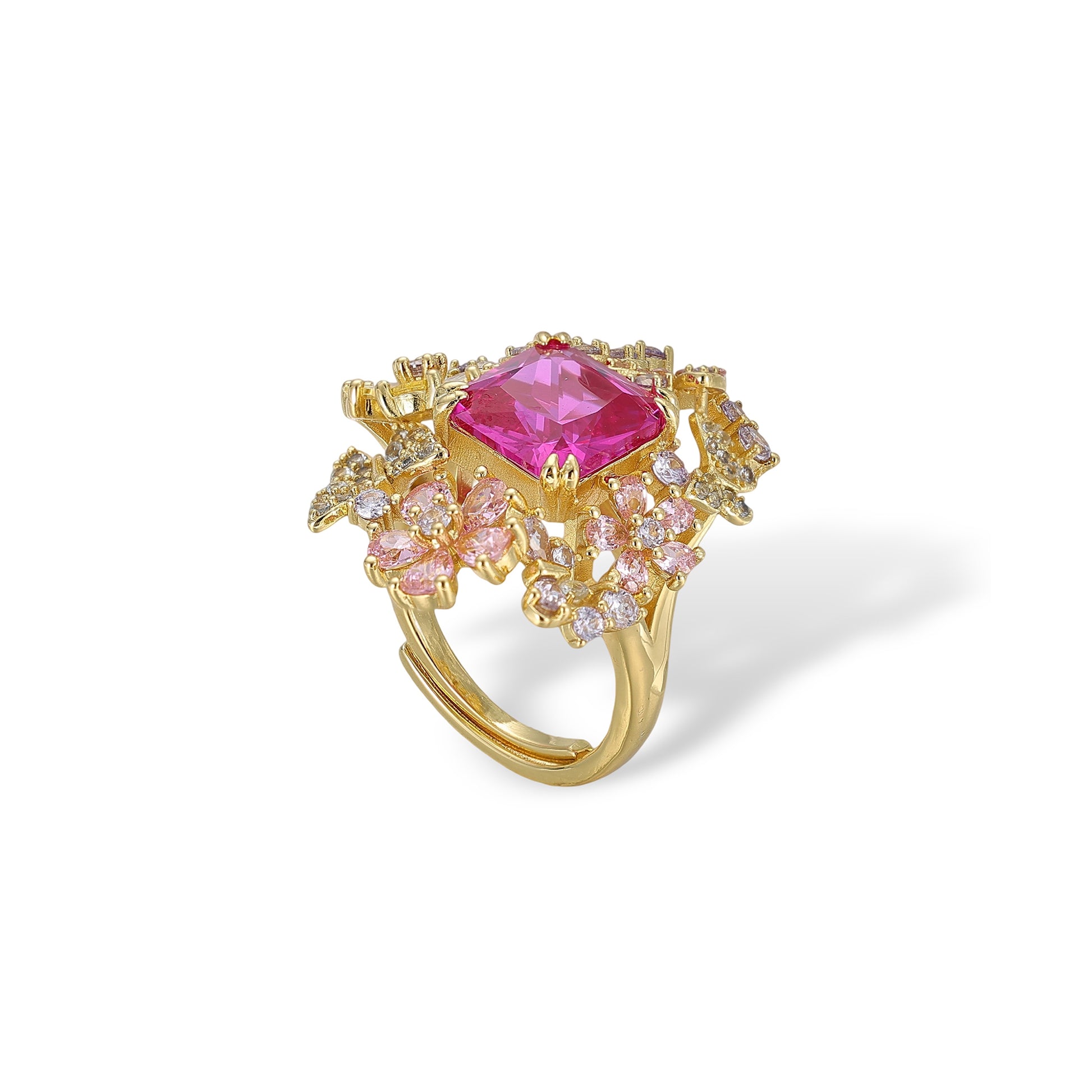 Isaline Multicolor Square Floral Open Ring