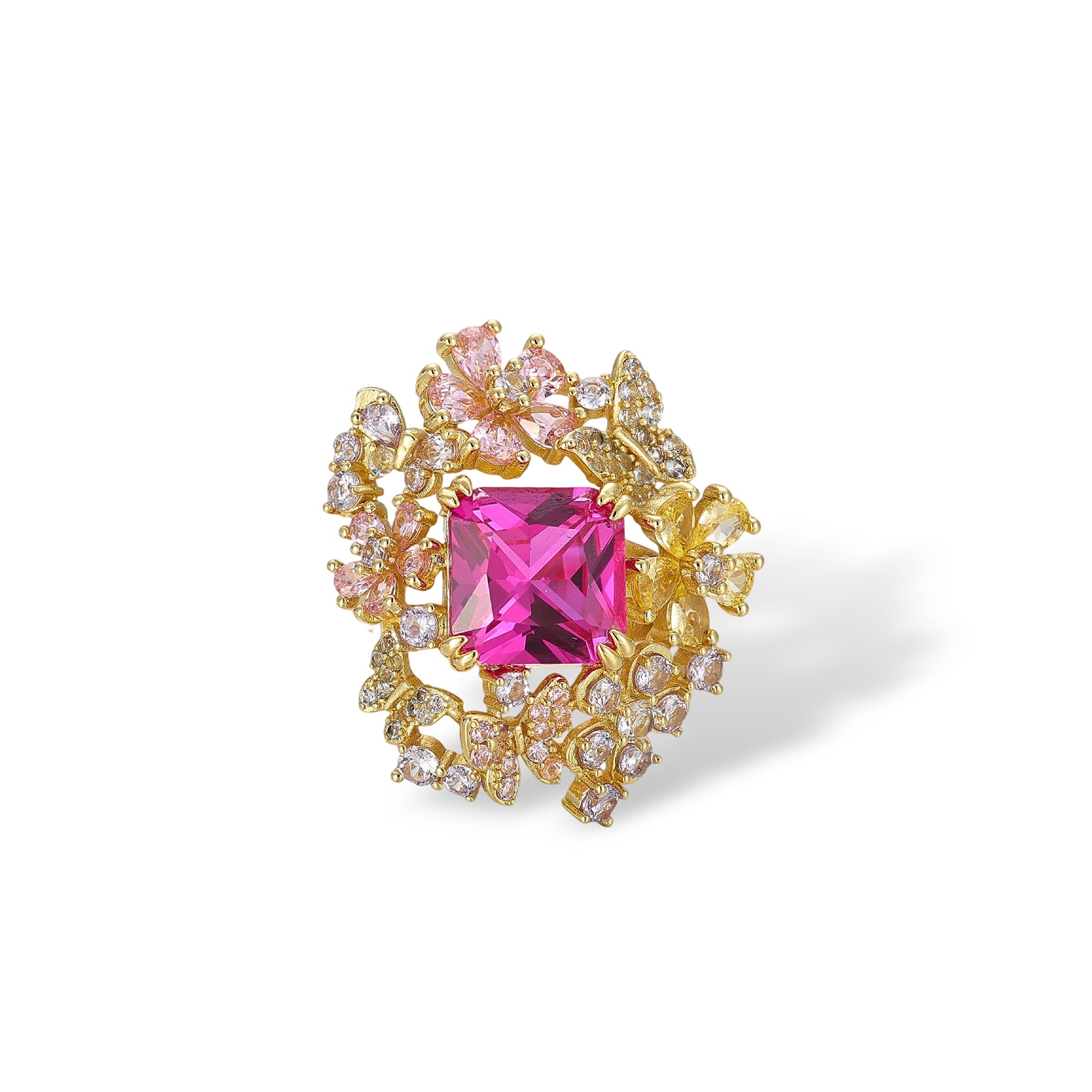 Isaline Multicolor Square Floral Open Ring