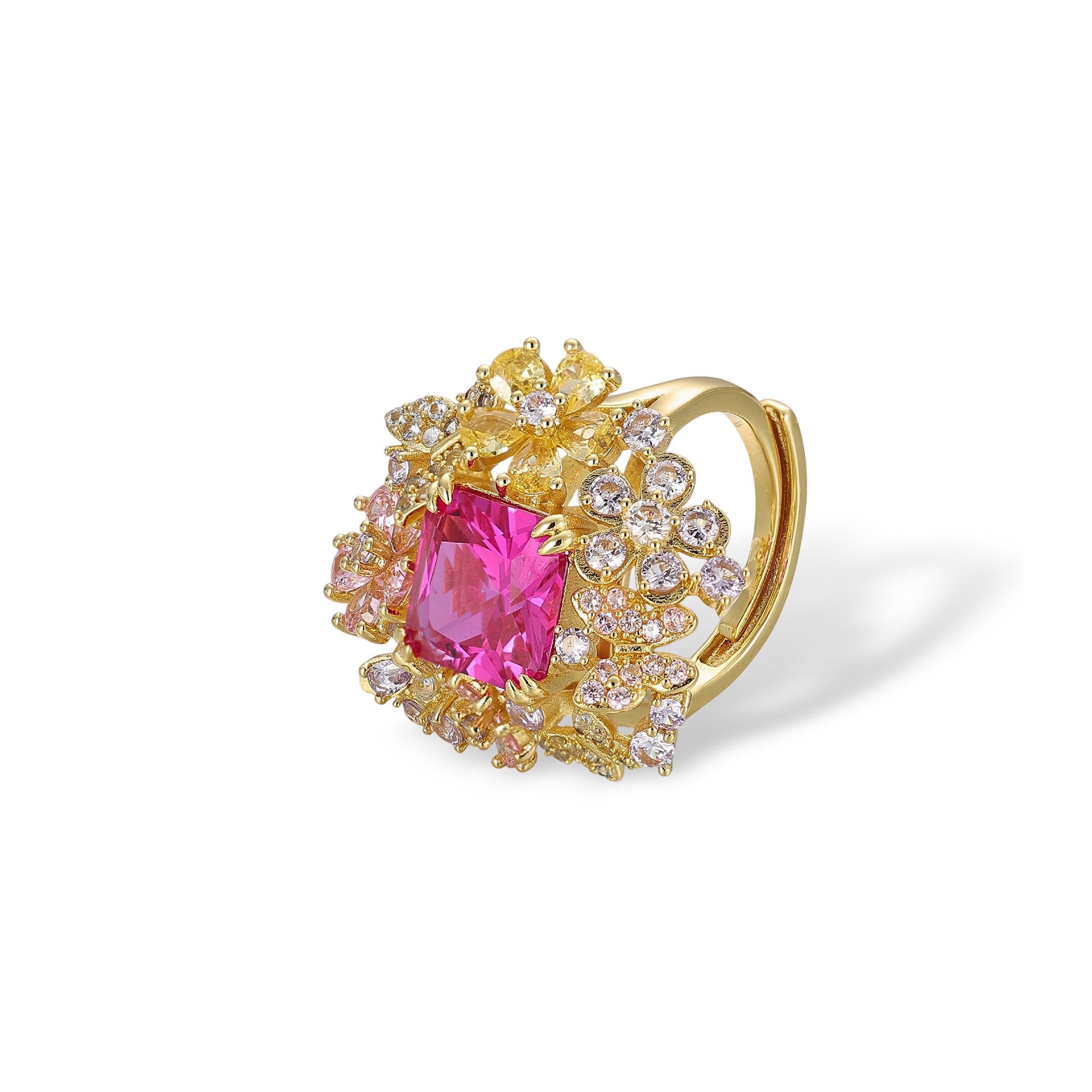 Isaline Multicolor Square Floral Open Ring
