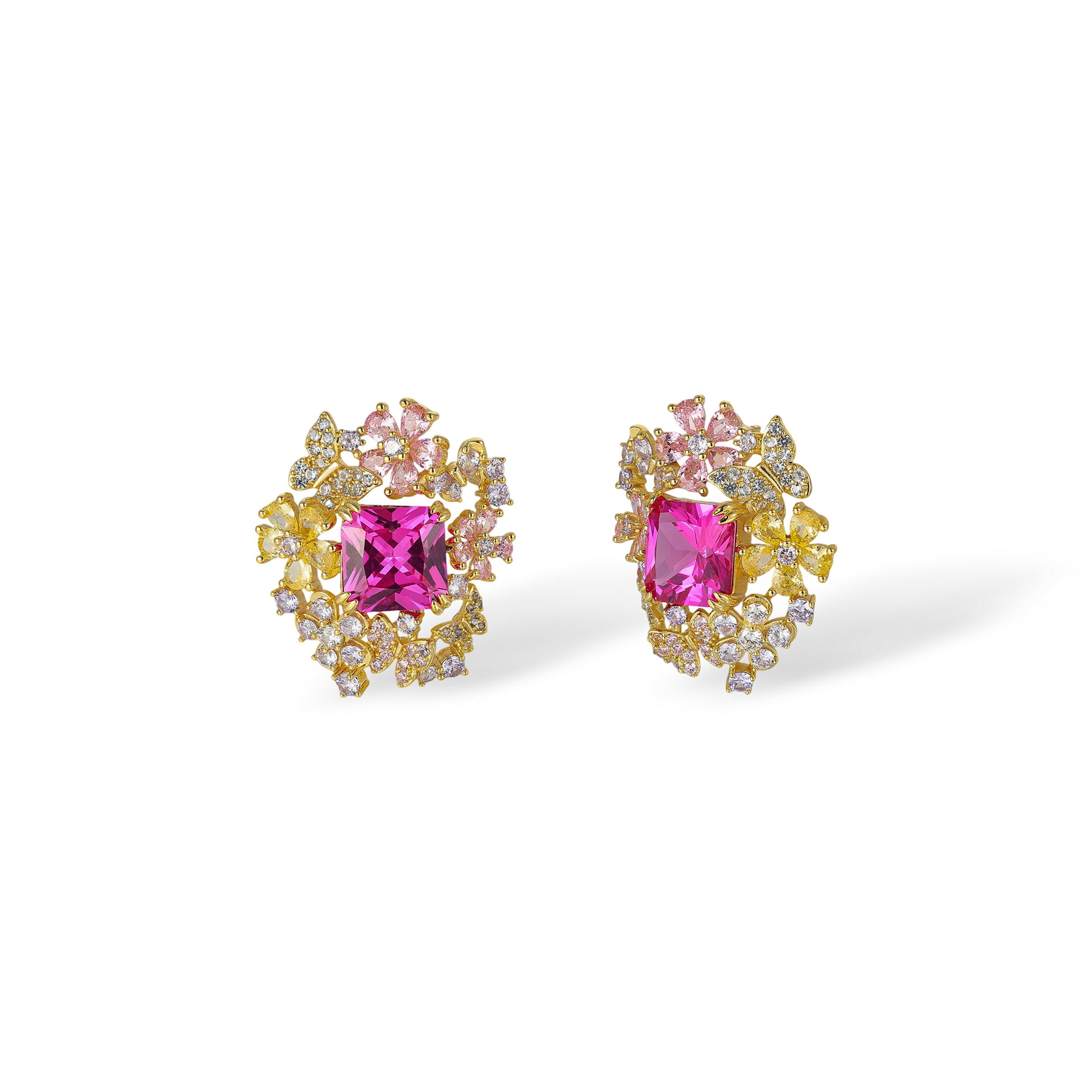Isaline Multicolor Square Floral Stud Earrings
