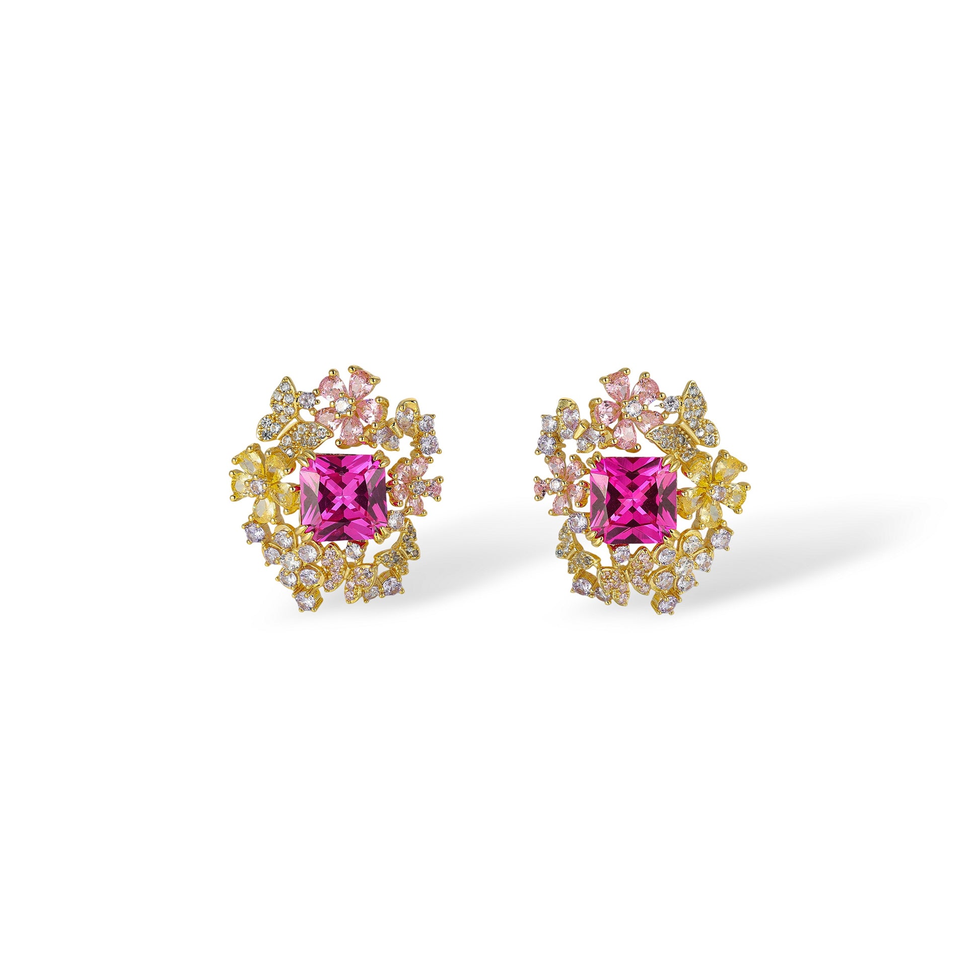 Isaline Multicolor Square Floral Stud Earrings