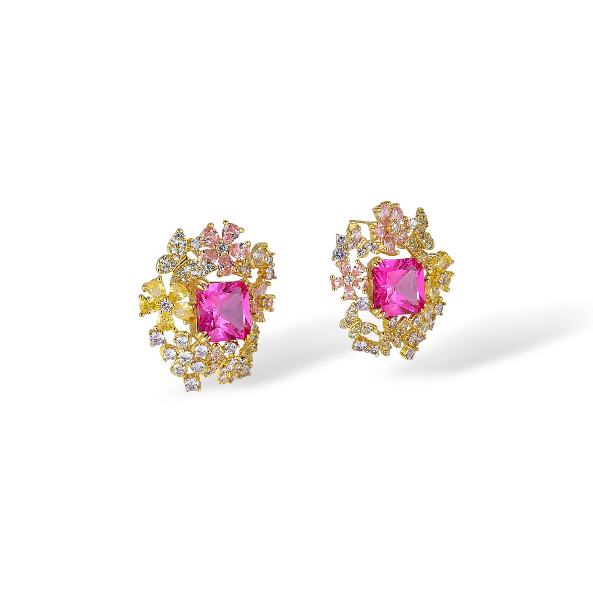 Isaline Multicolor Square Floral Stud Earrings