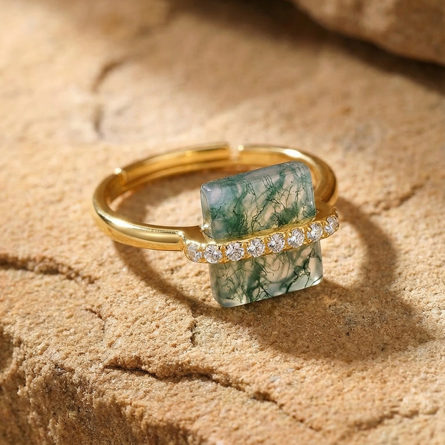 Isalou Green Moss Square Open Ring
