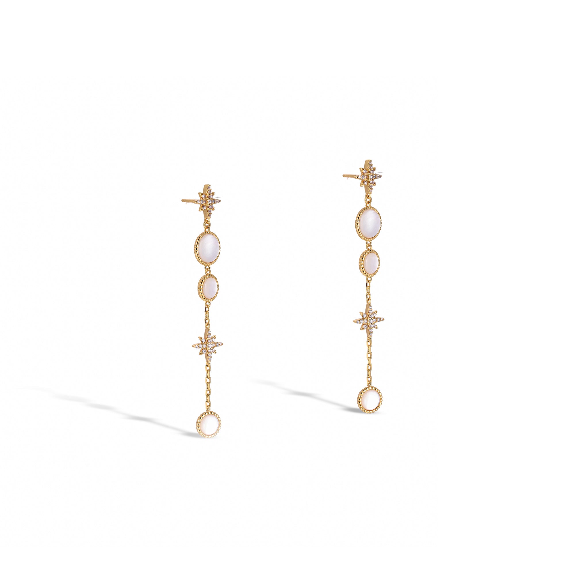 Jacinthe White Shell Starburst Long Earrings