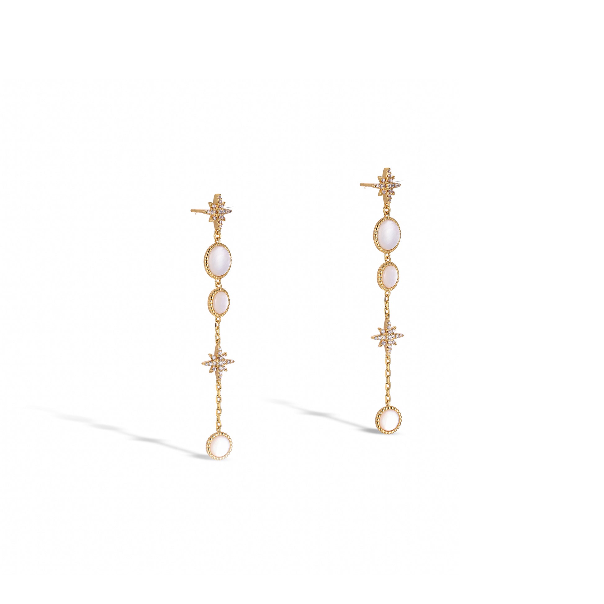Jacinthe White Shell Starburst Long Earrings