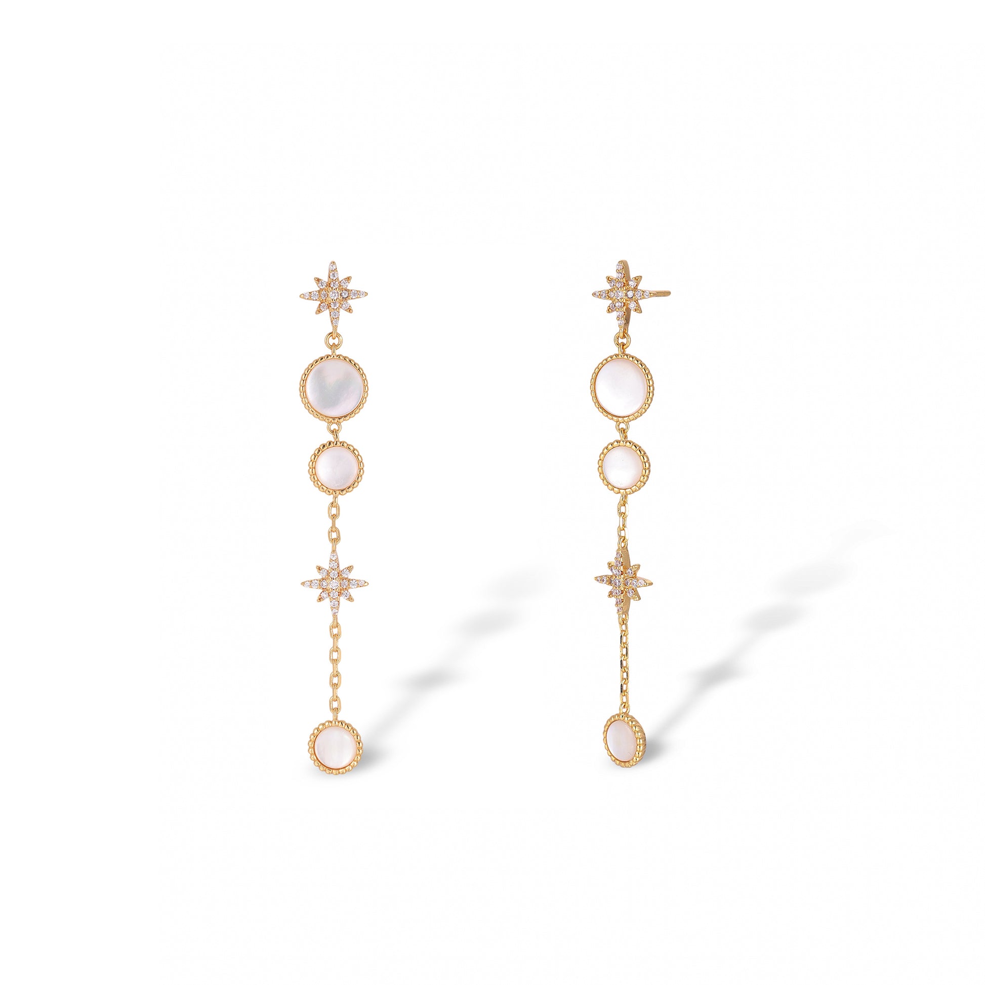 Jacinthe White Shell Starburst Long Earrings