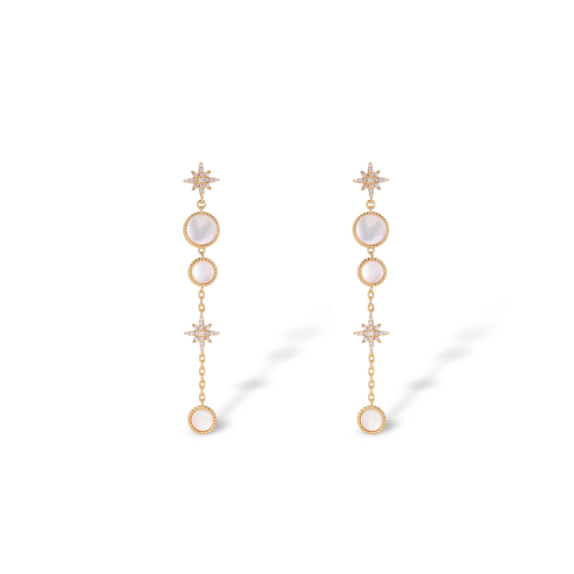 Jacinthe White Shell Starburst Long Earrings