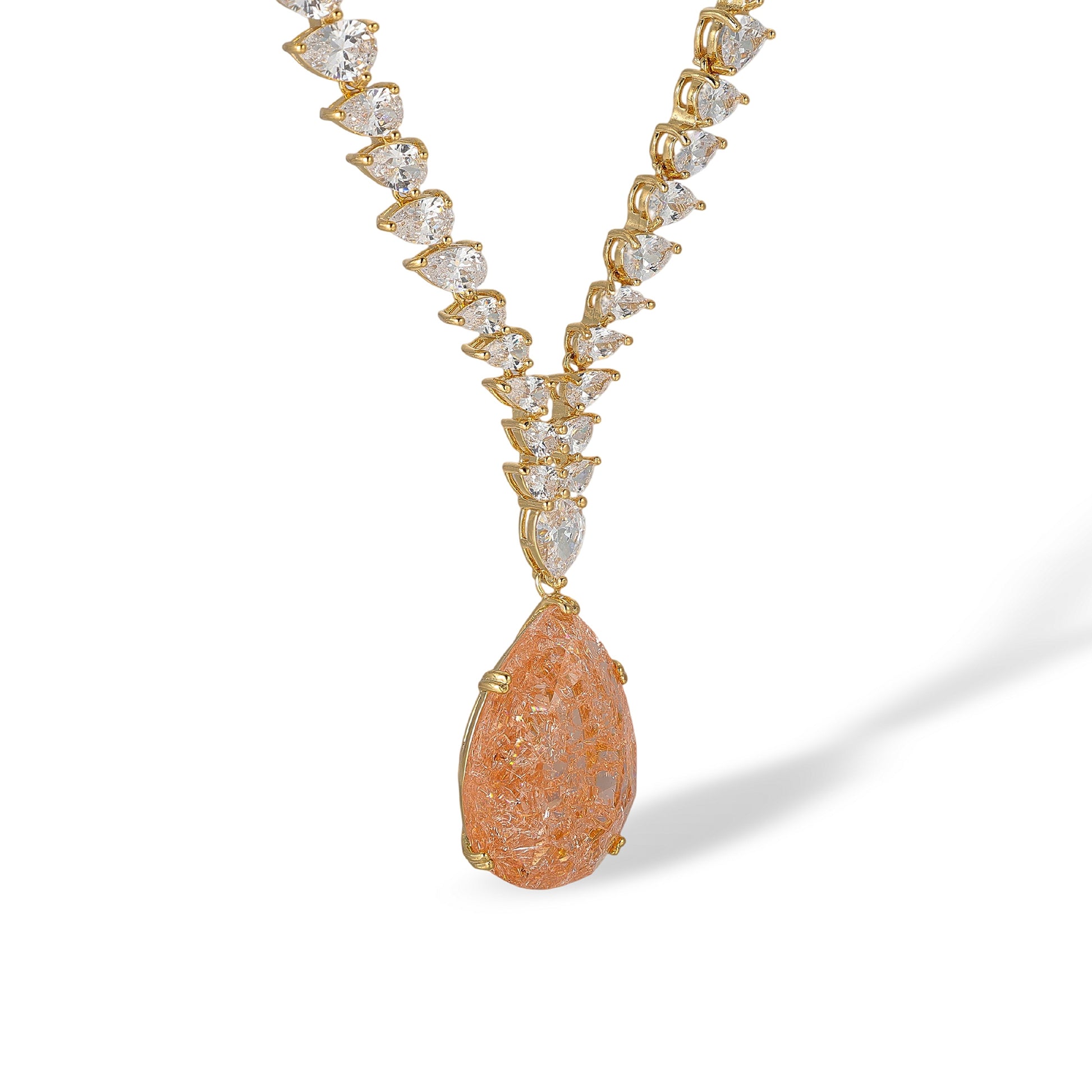 Janna Orange Teardrop Drop Earrings & Necklace Set
