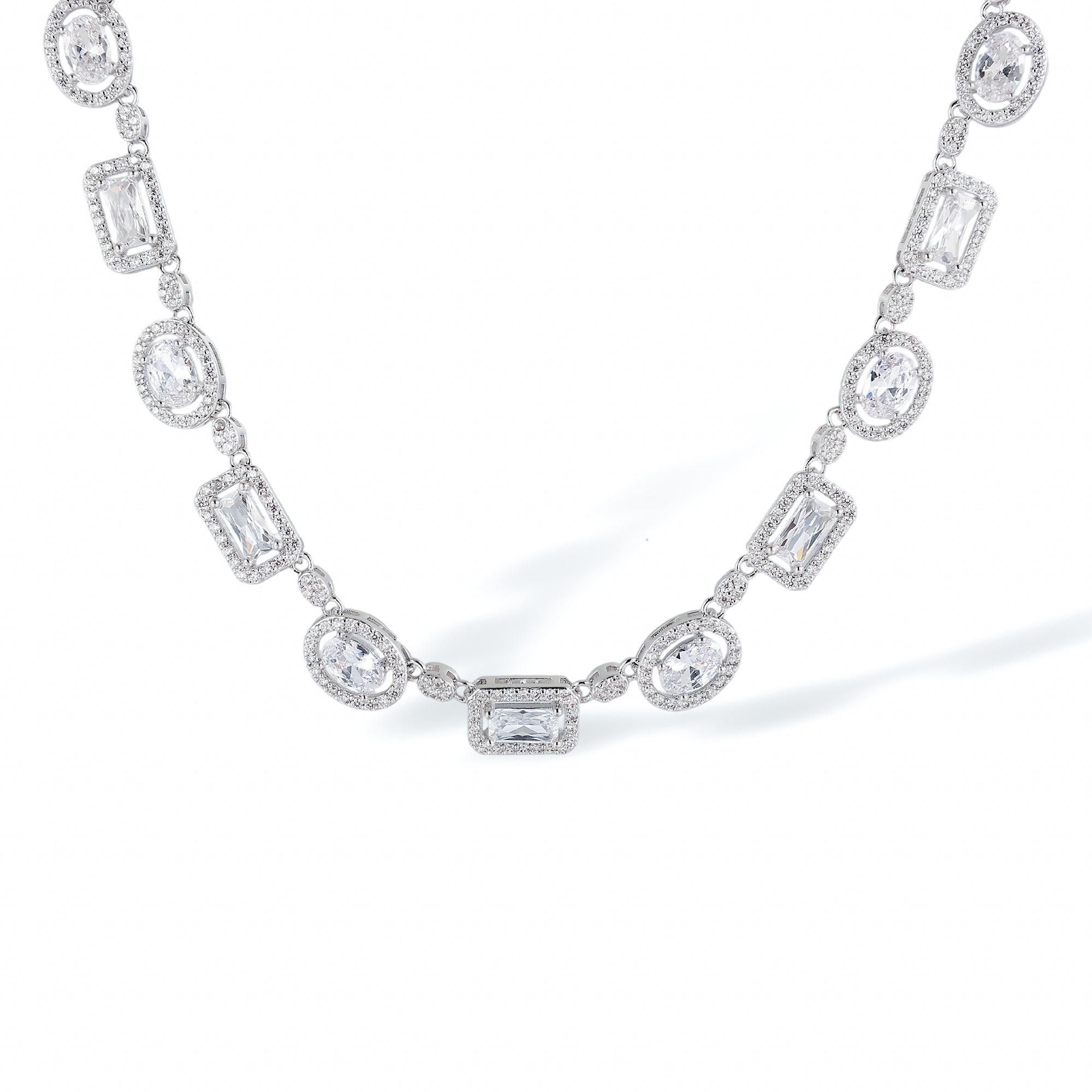 Jeromine White Rectangular Oval Necklace