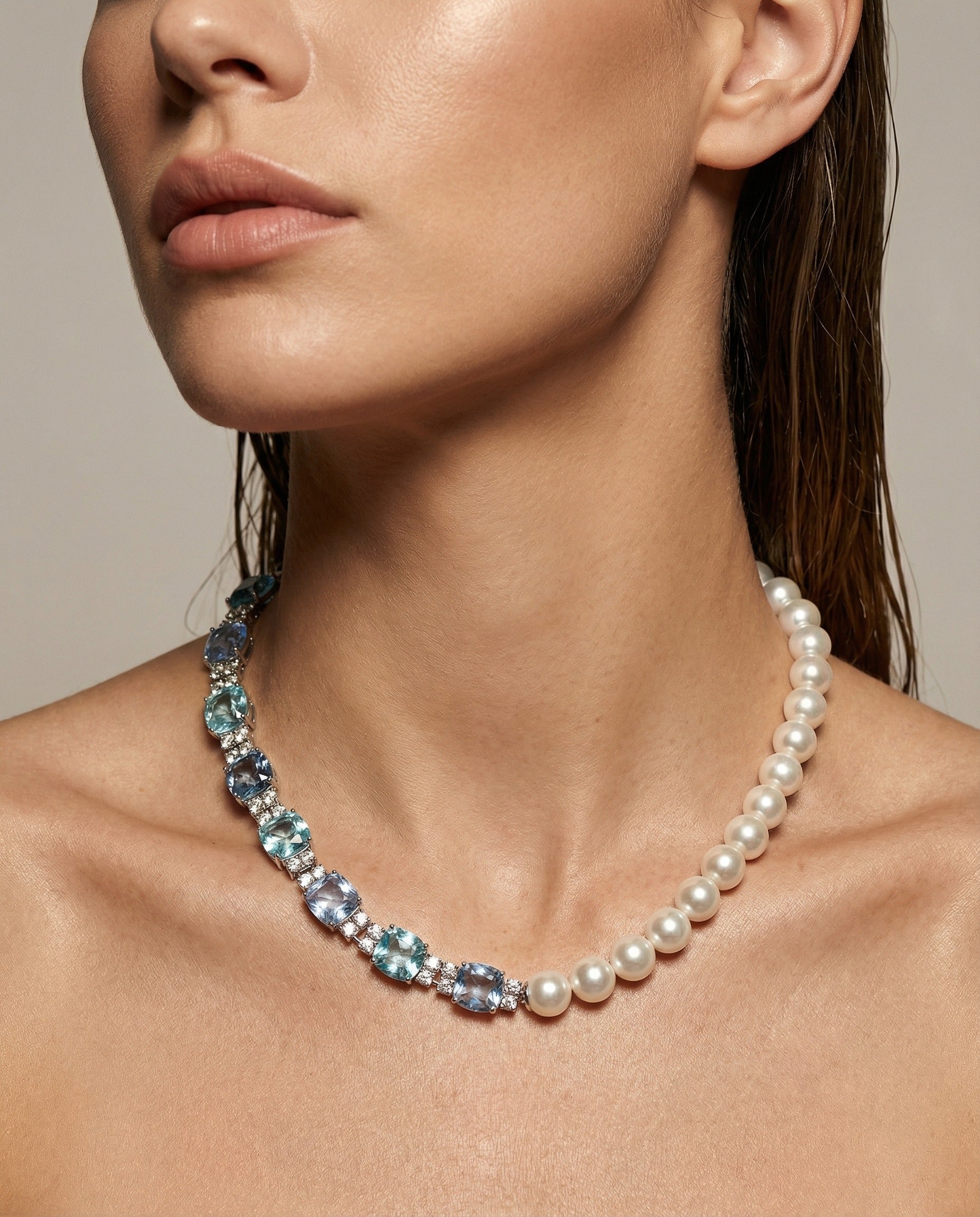 Équilibre Pearl Asymmetry Blue Necklace