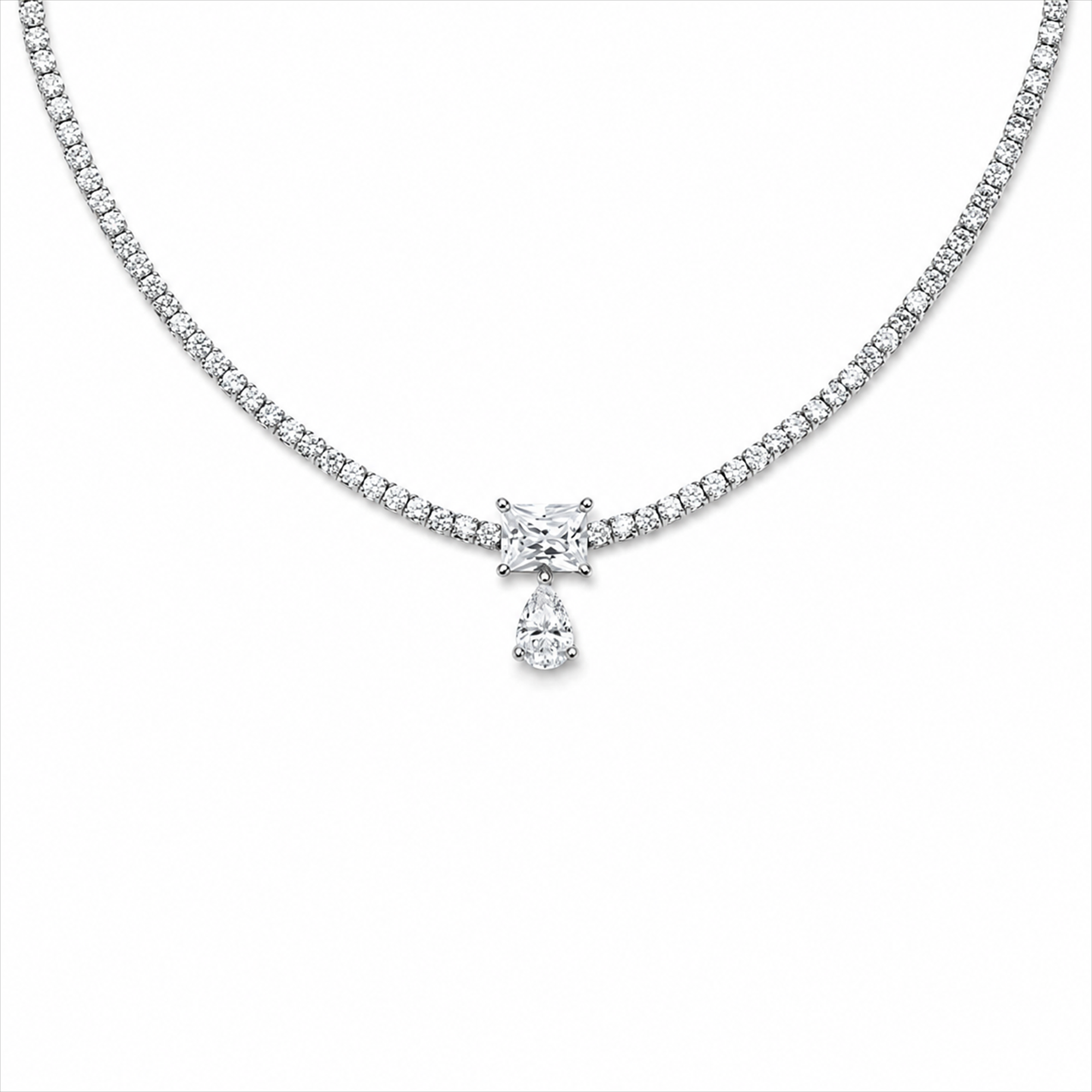 Joanna White Teardrop Rectangular Tennis Necklace