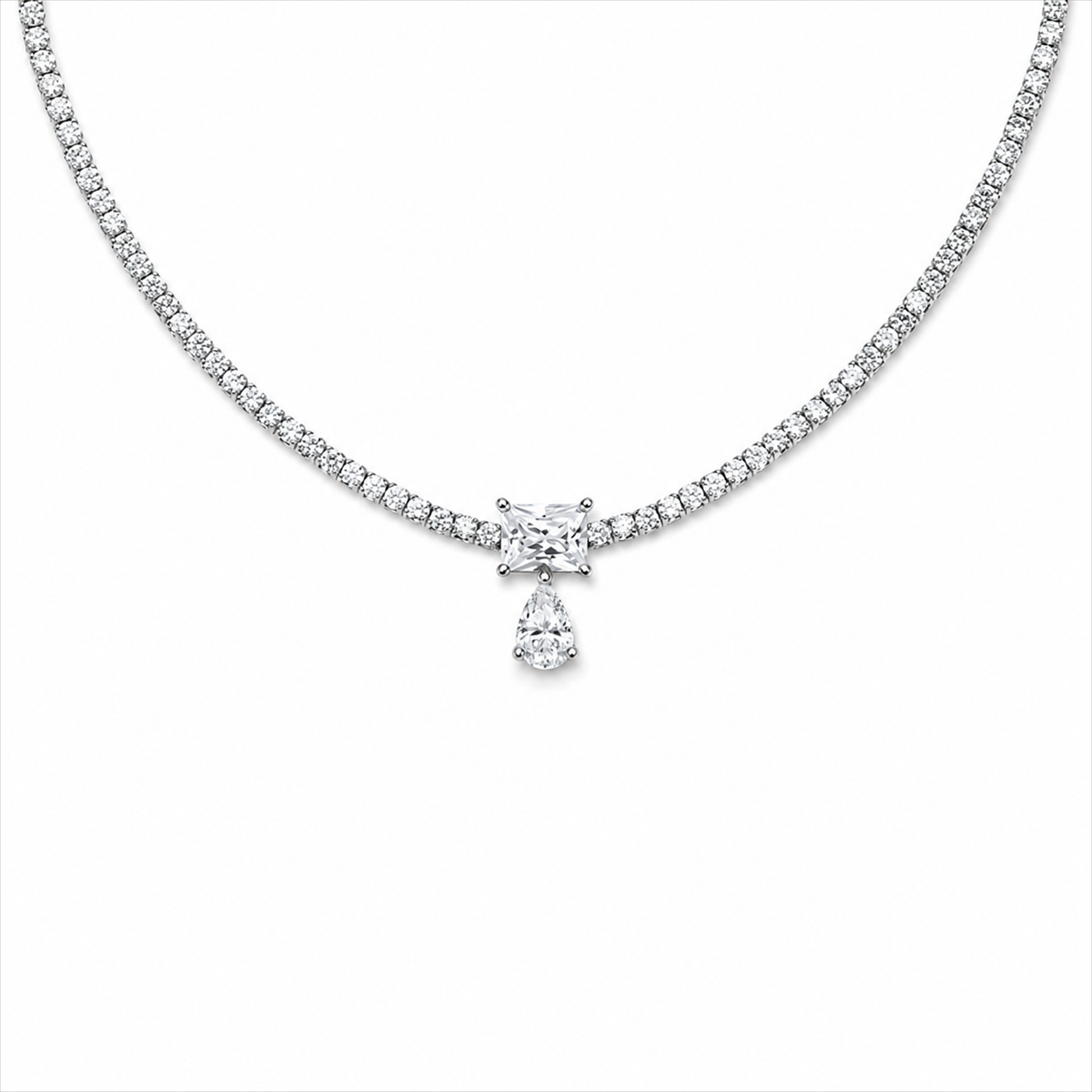 Joanna White Teardrop Rectangular Tennis Necklace