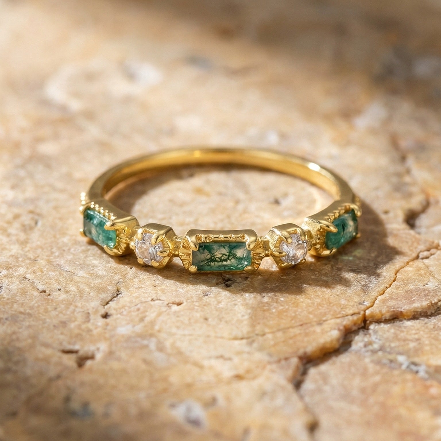 Joceline Green Moss Baguette Ring