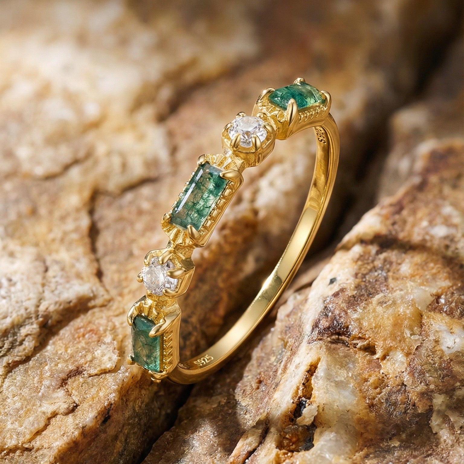 Joceline Green Moss Baguette Ring