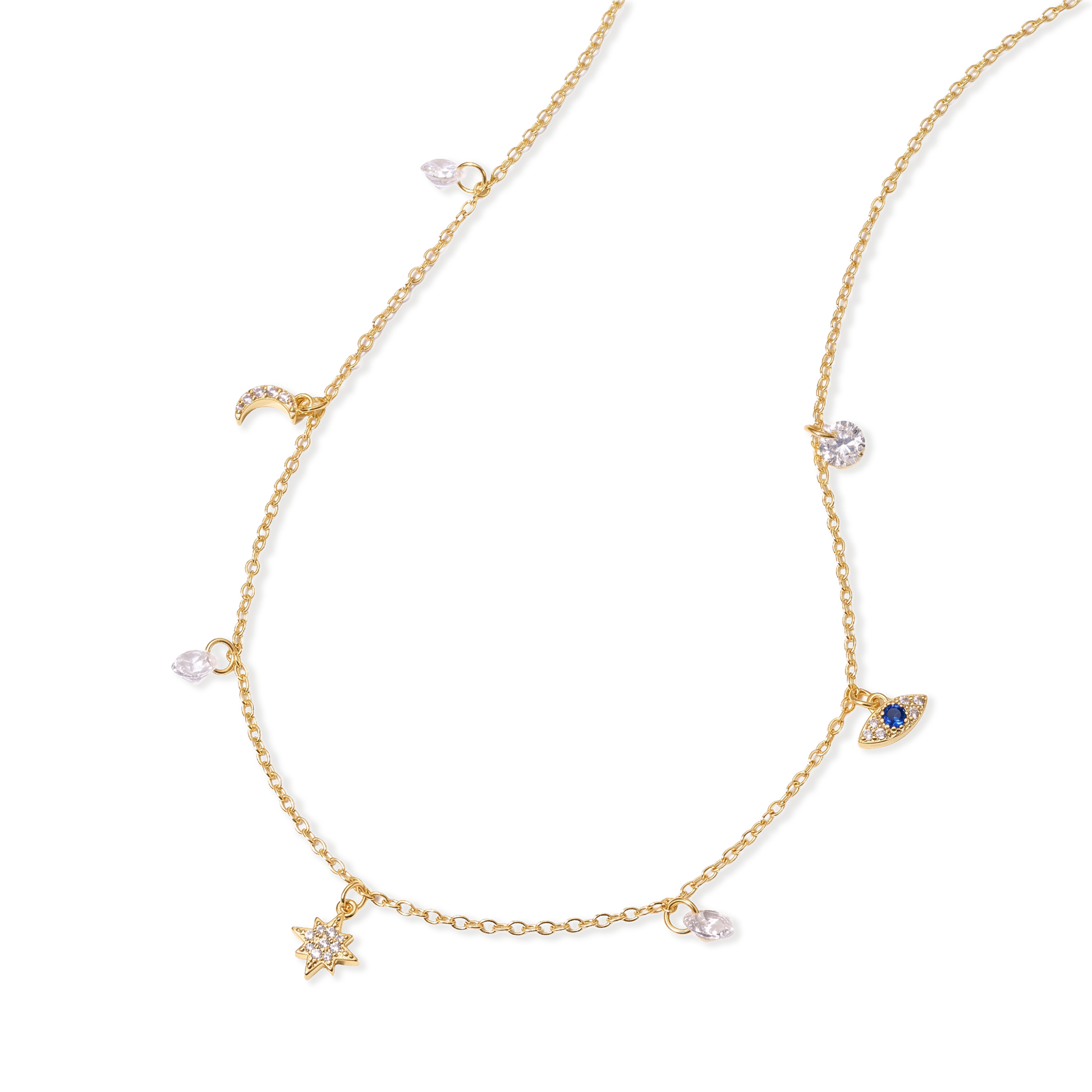 Jolianne 18K Gold Starburst Moon Evil Eye Necklace