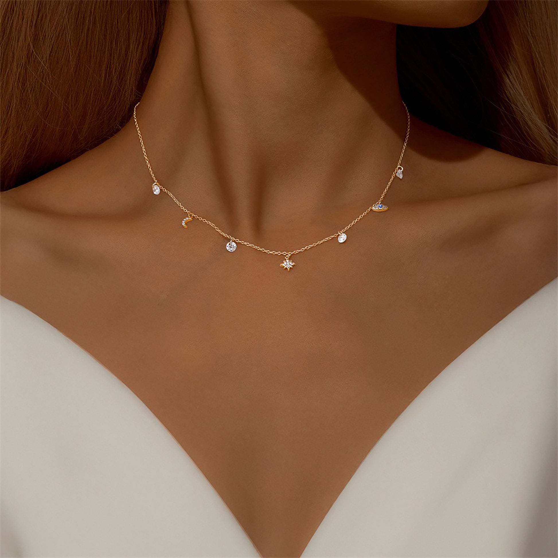 Jolianne 18K Gold Starburst Moon Evil Eye Necklace