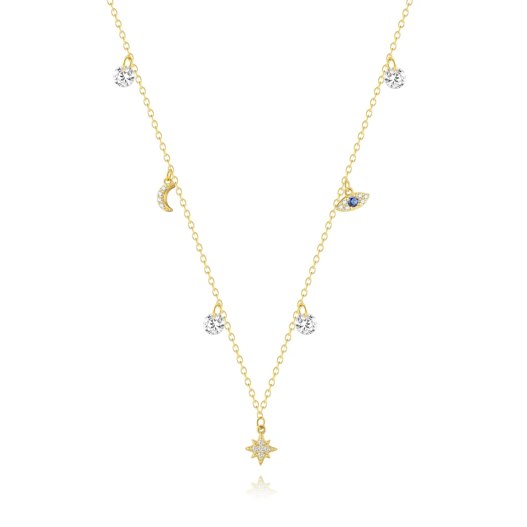 Jolianne 18K Gold Starburst Moon Evil Eye Necklace