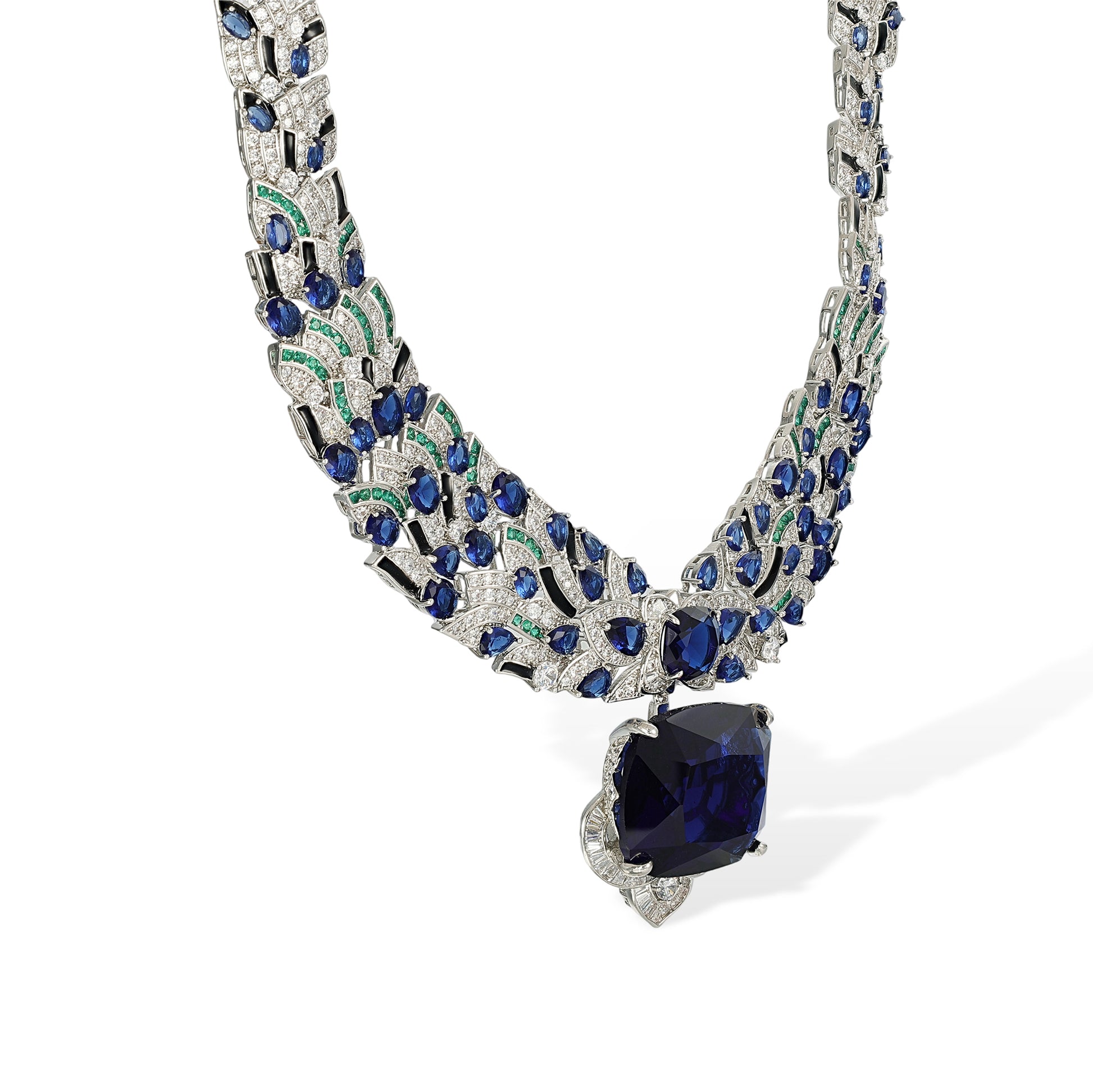 Jorina Navy Blue Cushion Earrings & Necklace