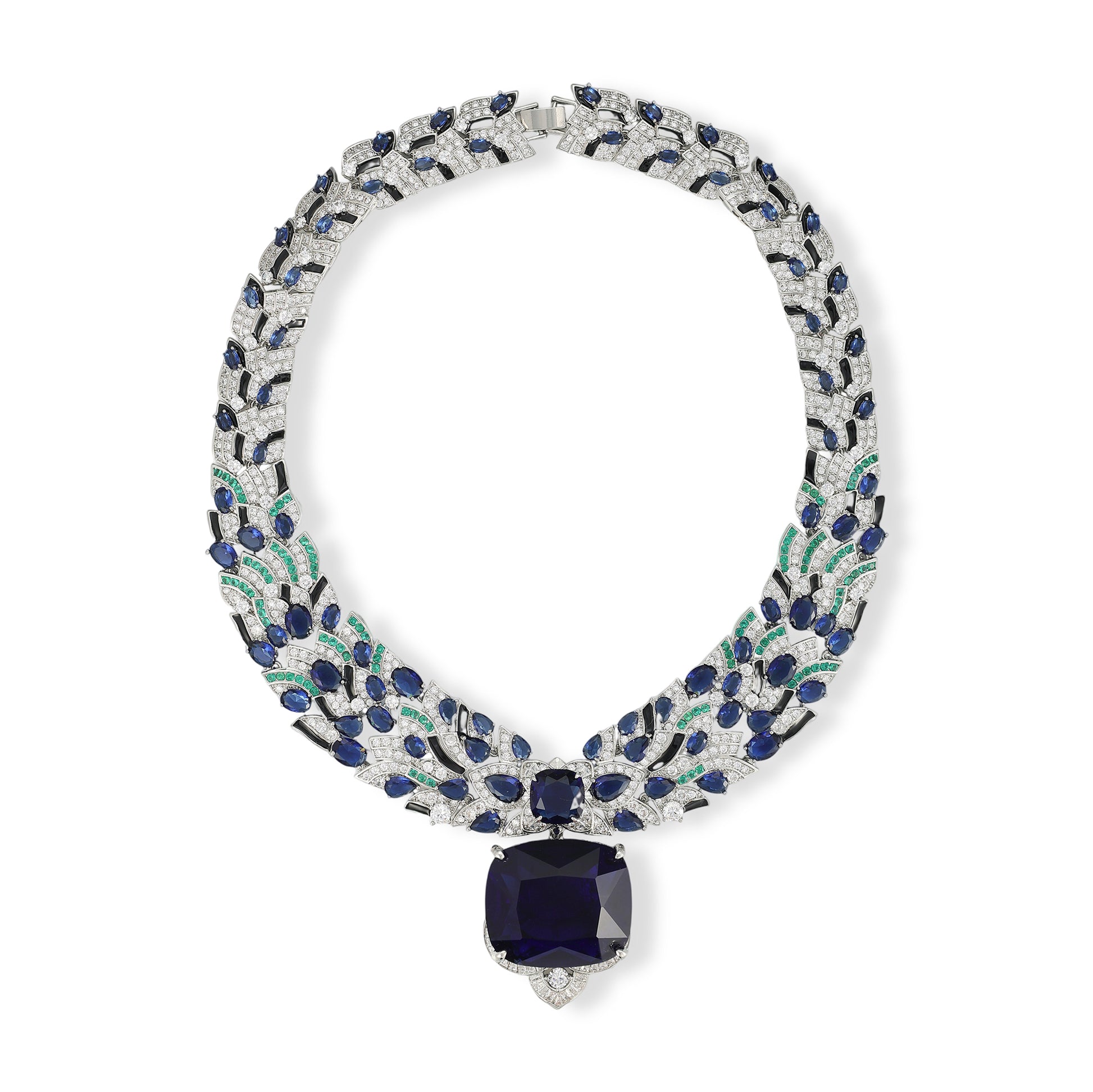 Jorina Navy Blue Cushion Earrings & Necklace
