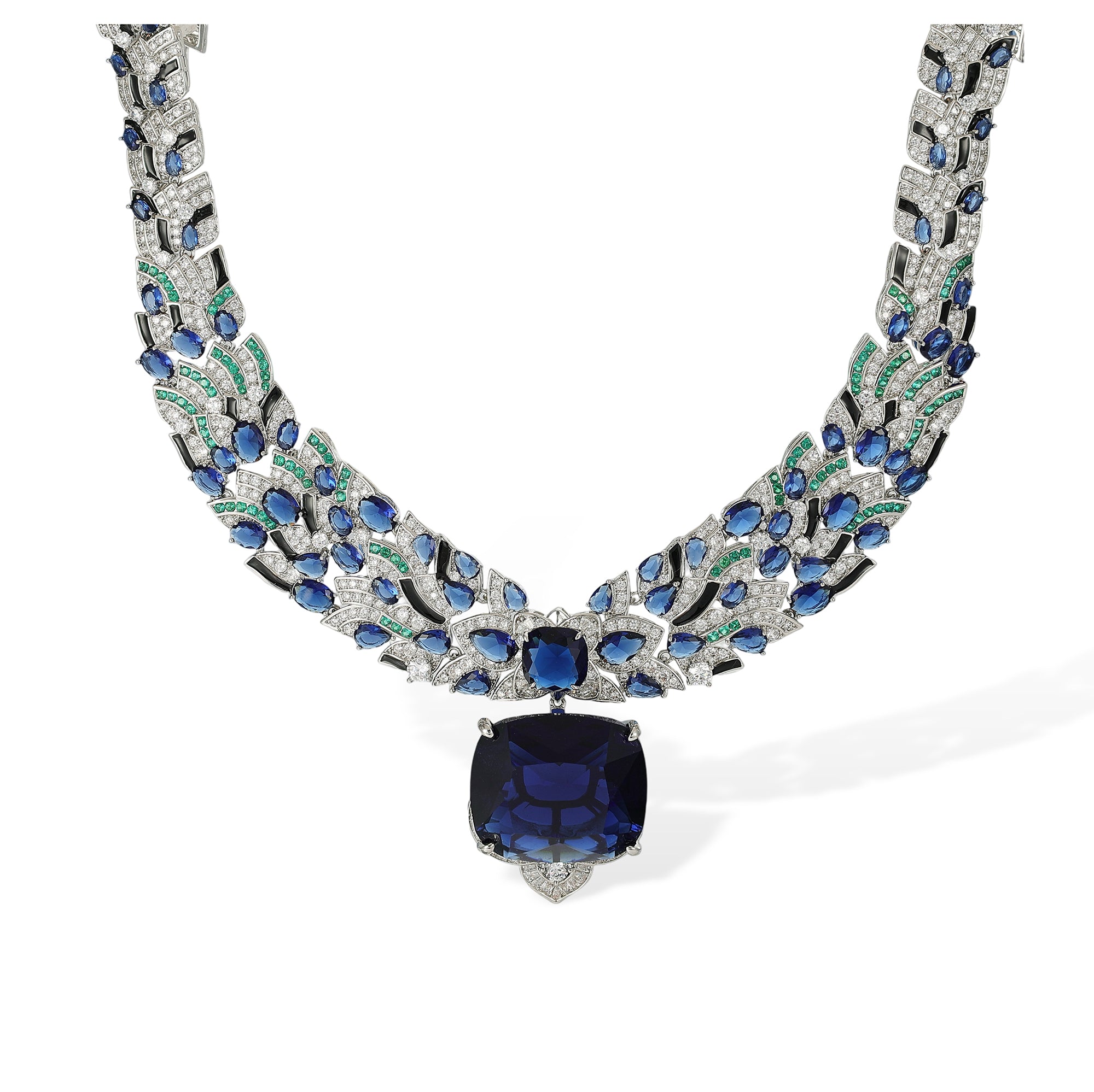 Jorina Navy Blue Cushion Earrings & Necklace