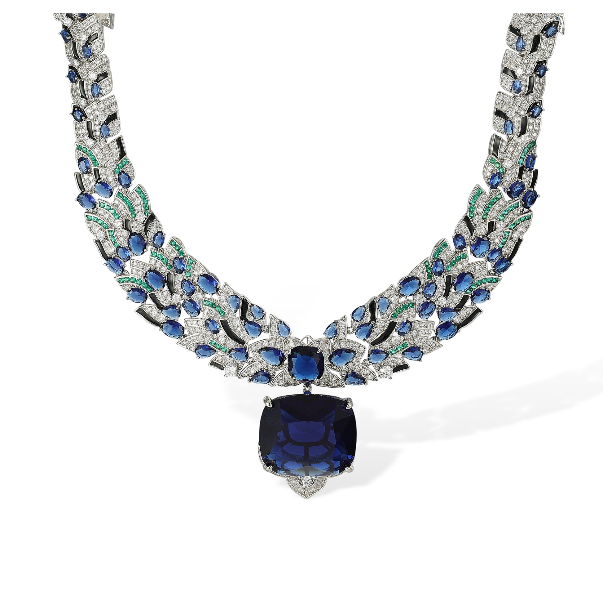 Jorina Navy Blue Cushion Earrings & Necklace