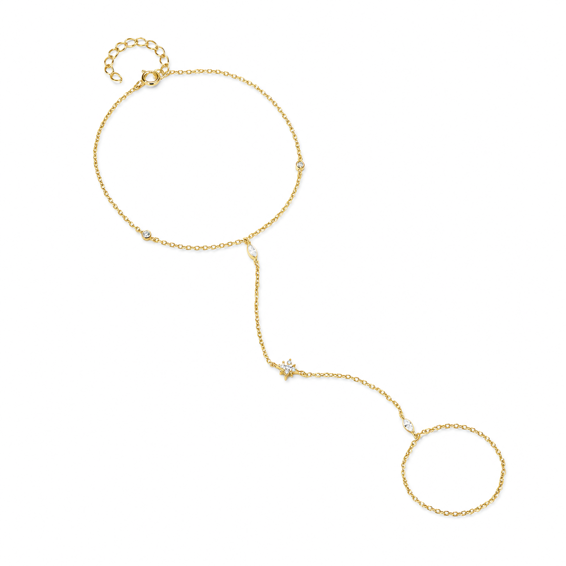 Josina 14K Gold Starburst Marquise Linked Finger Bracelet