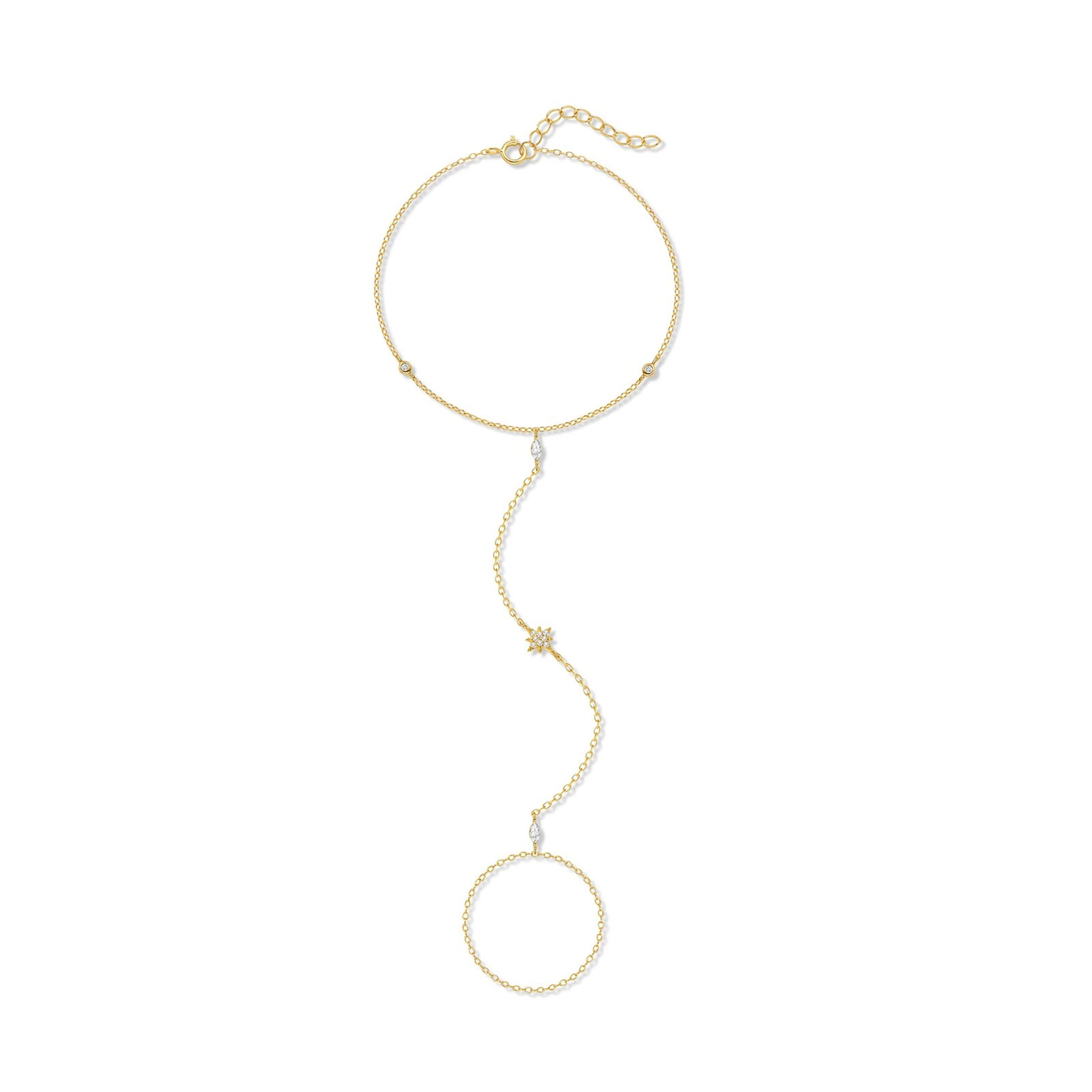 Josina 14K Gold Starburst Marquise Linked Finger Bracelet