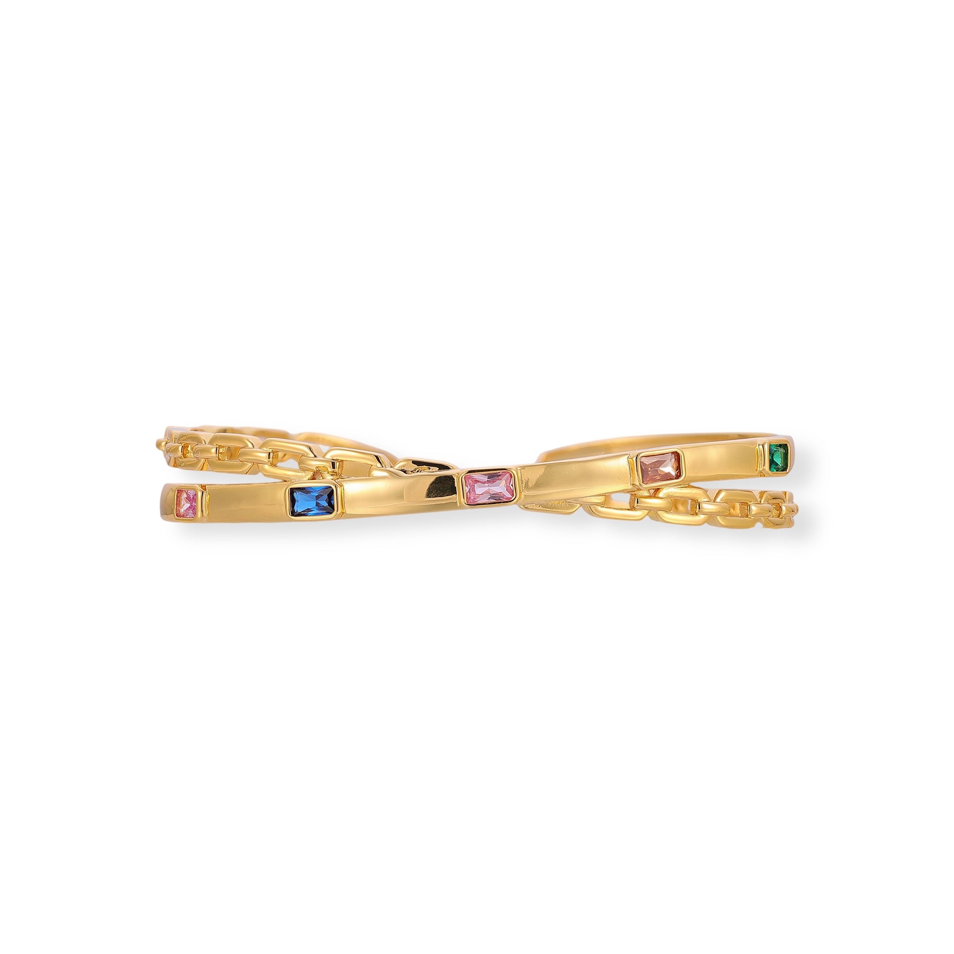 Katinka 18K Gold Crisscross Two-Row Baguette Open Bangle