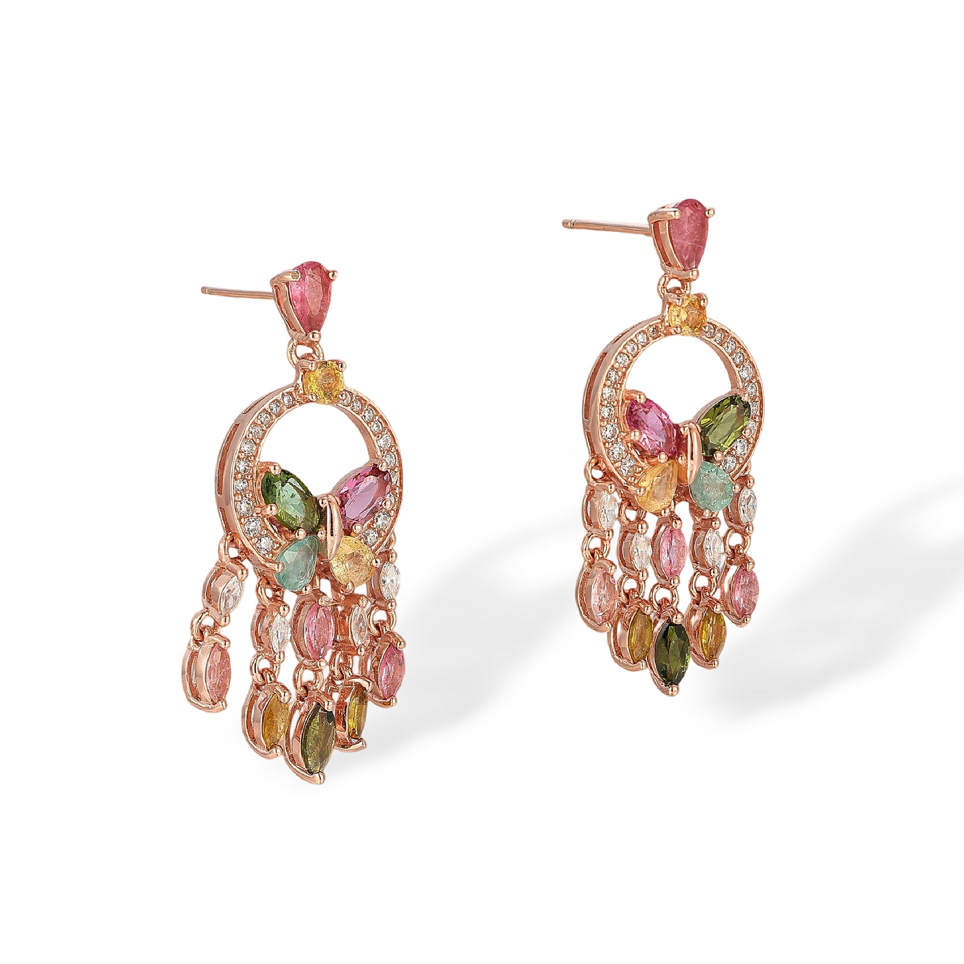 Klaudia Multicolor Tourmaline Marquise Butterfly Drop Earrings