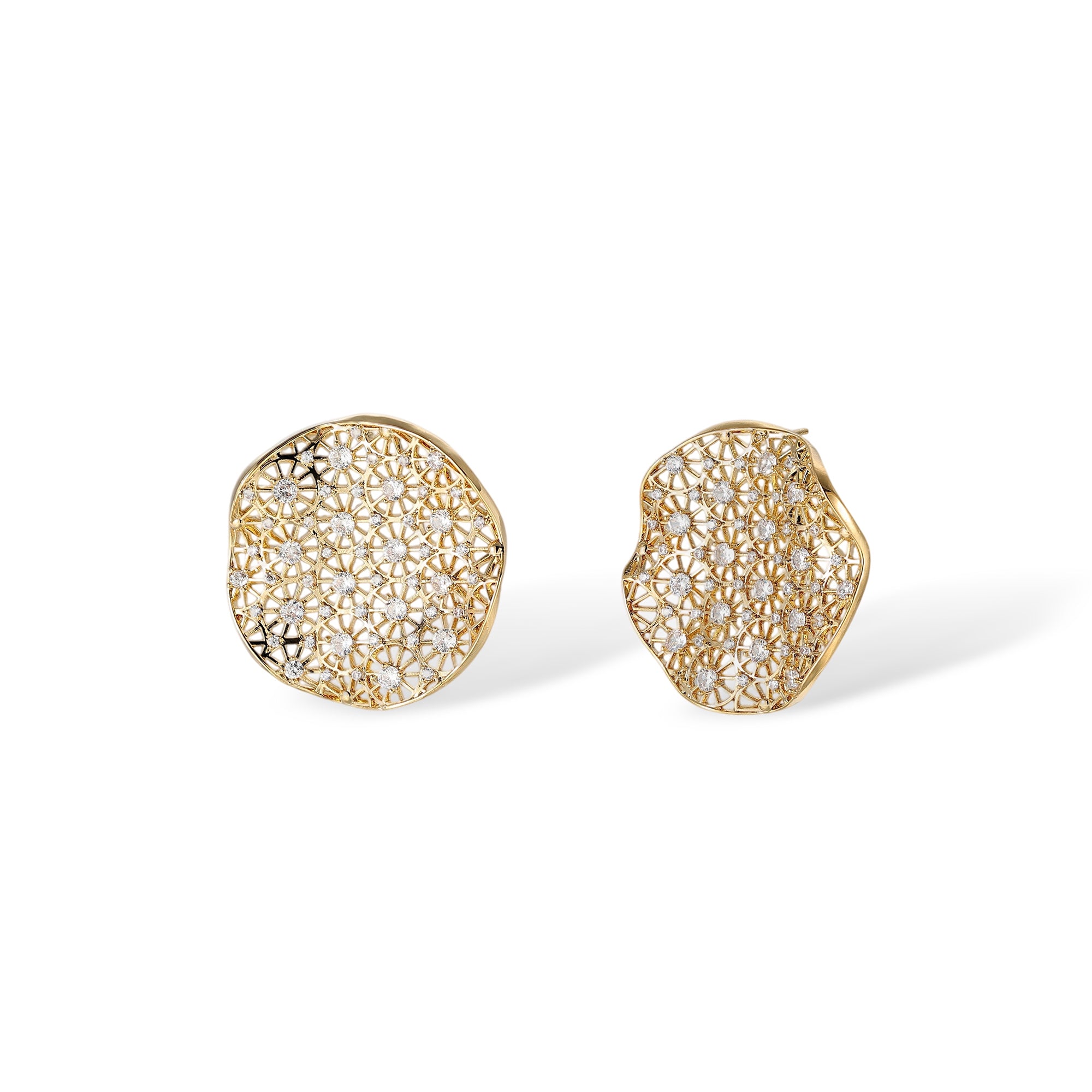 Lanelle 16K Gold Openwork Lattice Round Disc Earrings