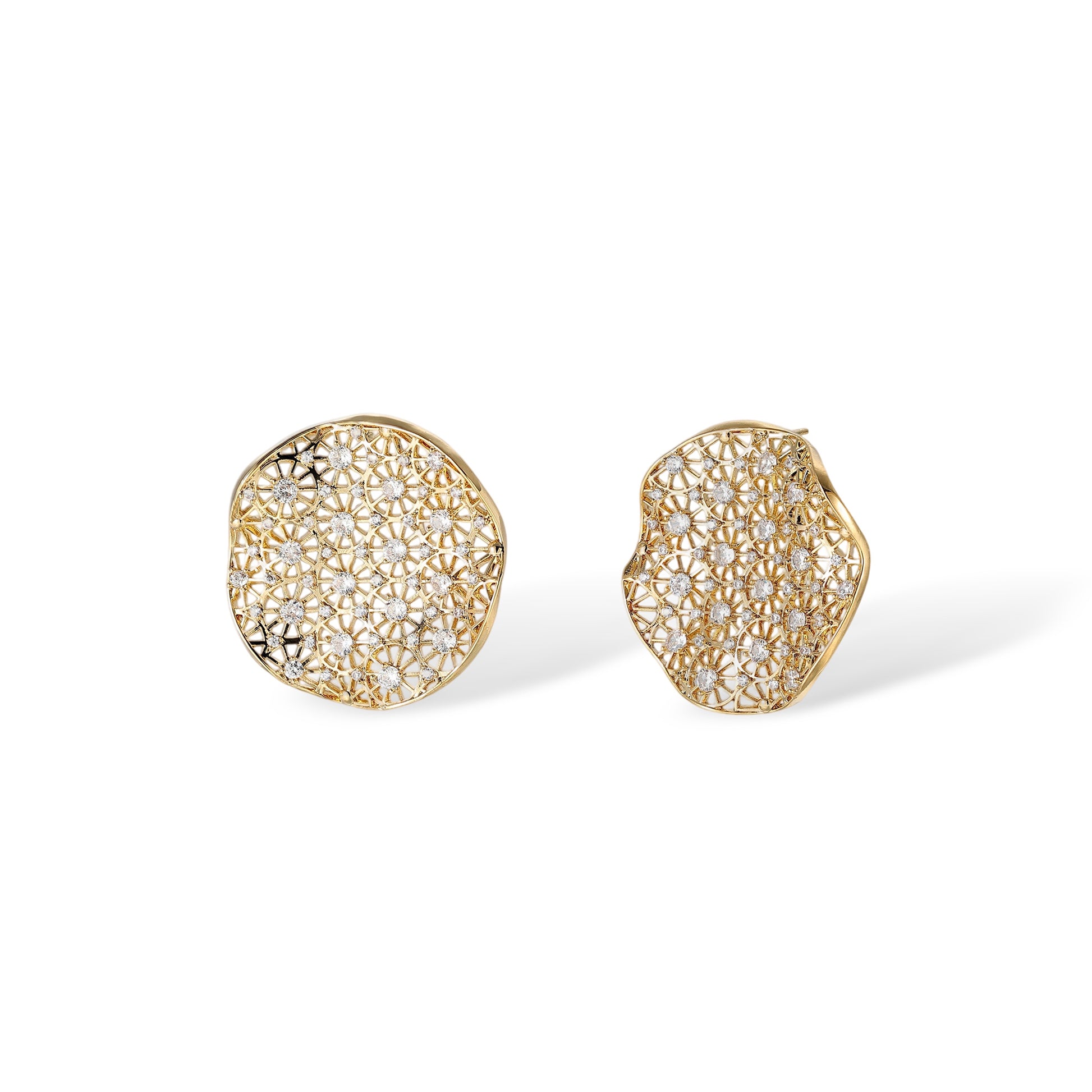 Lanelle 16K Gold Openwork Lattice Round Disc Earrings