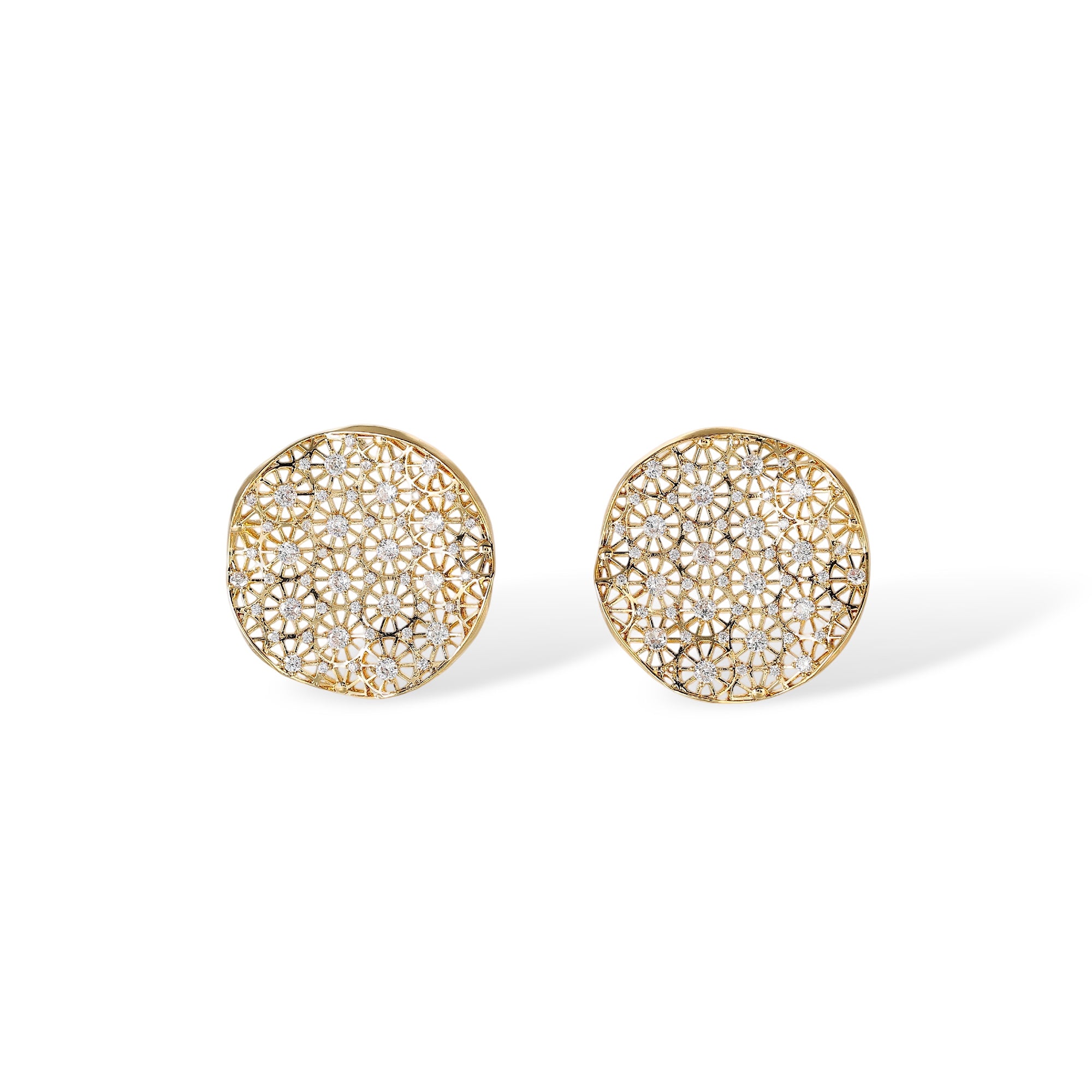 Lanelle 16K Gold Openwork Lattice Round Disc Earrings