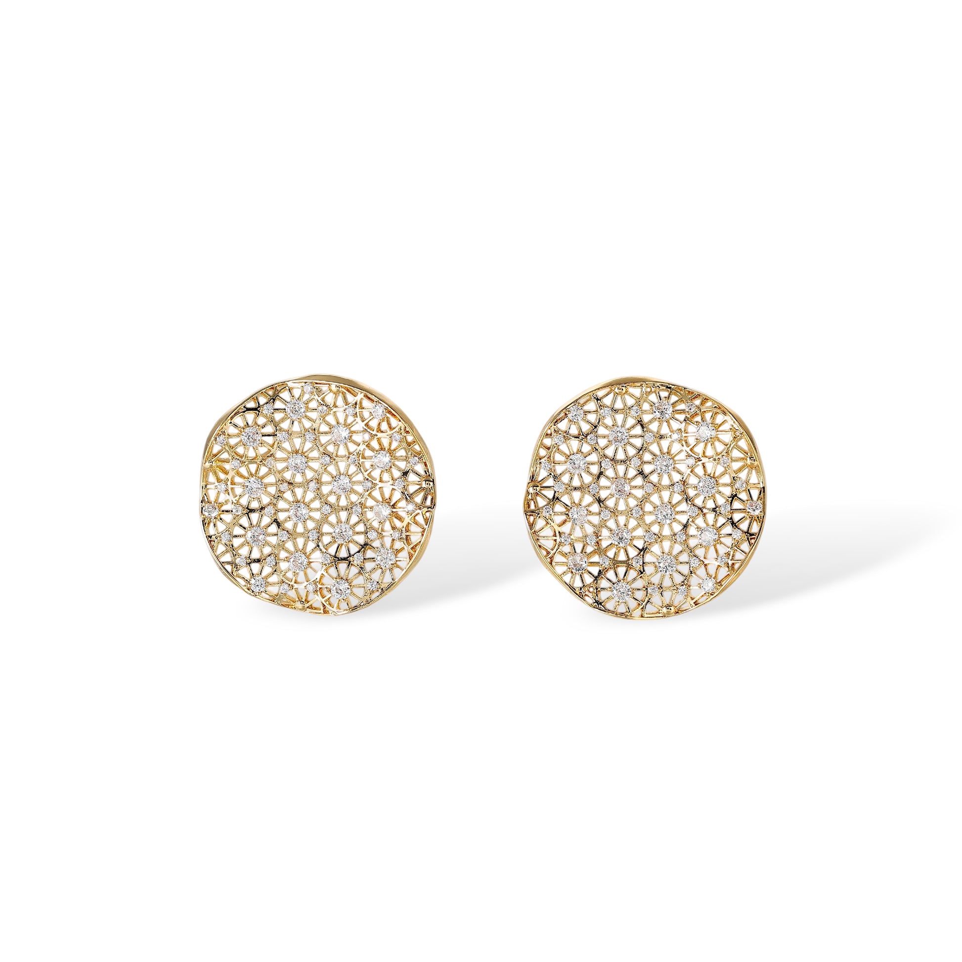 Lanelle 16K Gold Openwork Lattice Round Disc Earrings