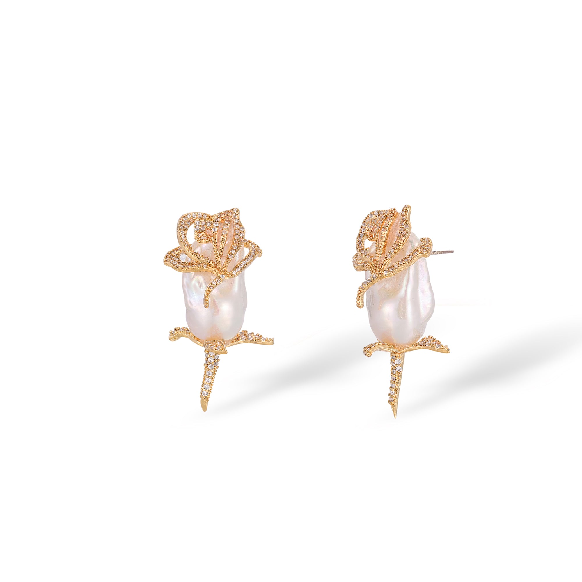 Larissa 14K Gold Baroque Pearl Floral Earrings