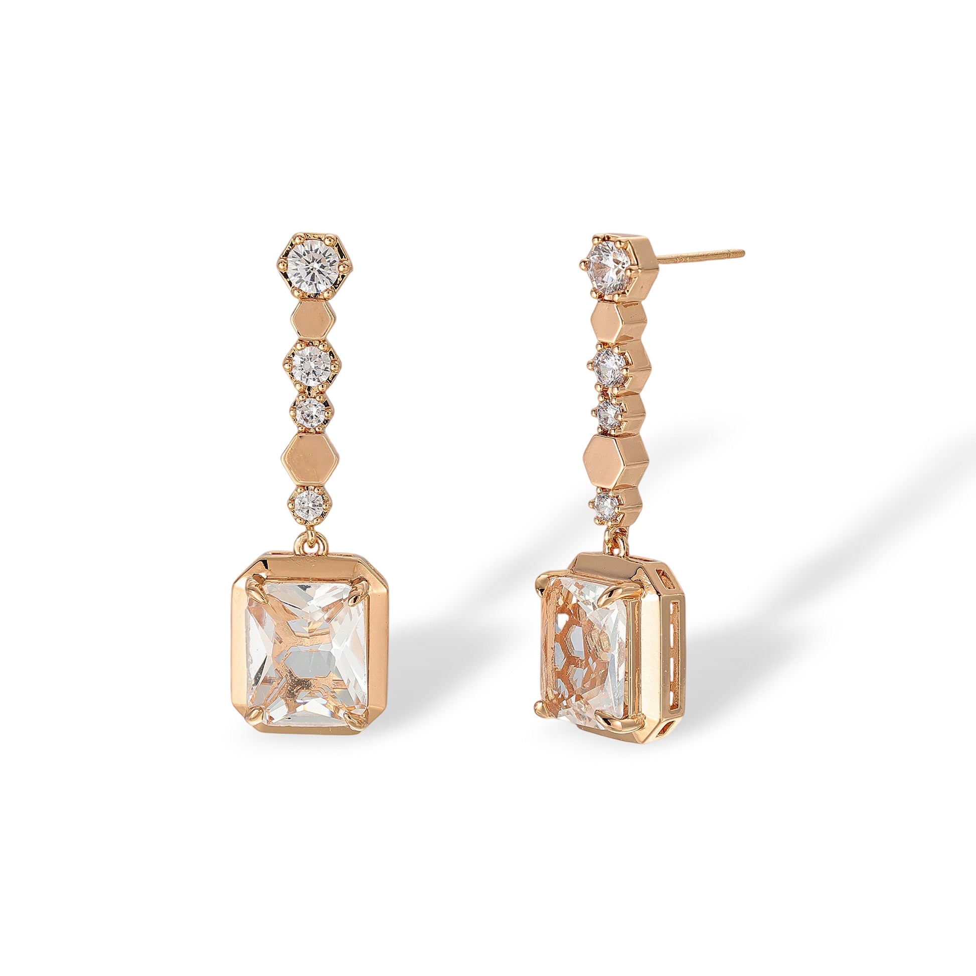Letty 14K Gold Hexagonal Rectangular Drop Earrings