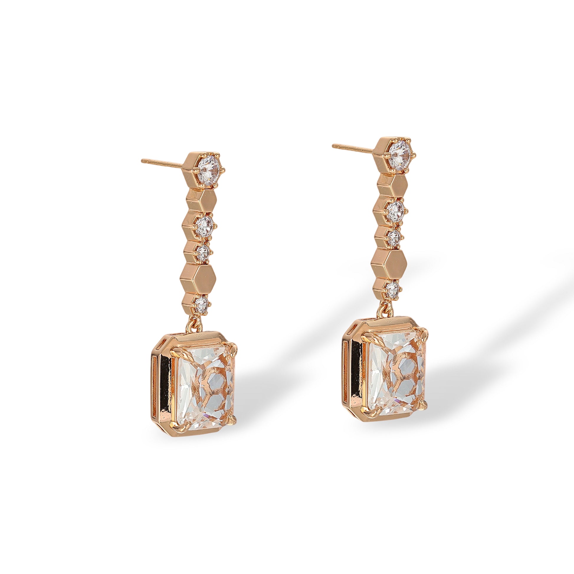 Letty 14K Gold Hexagonal Rectangular Drop Earrings