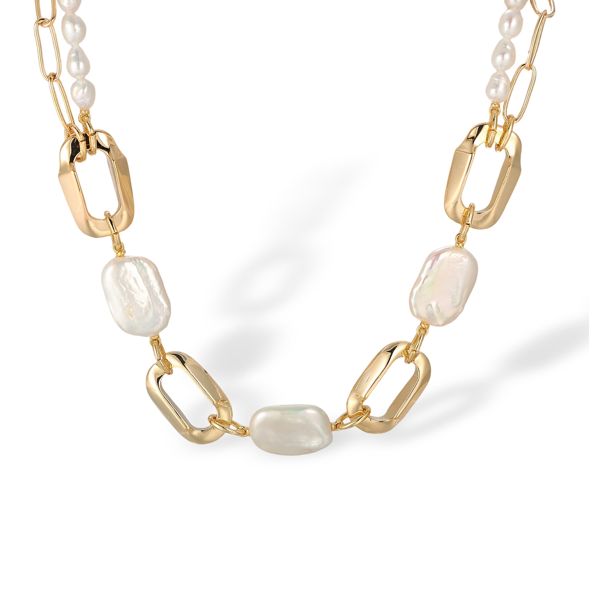 Levke 14K Gold Baroque Pearl Paperclip Link Necklace