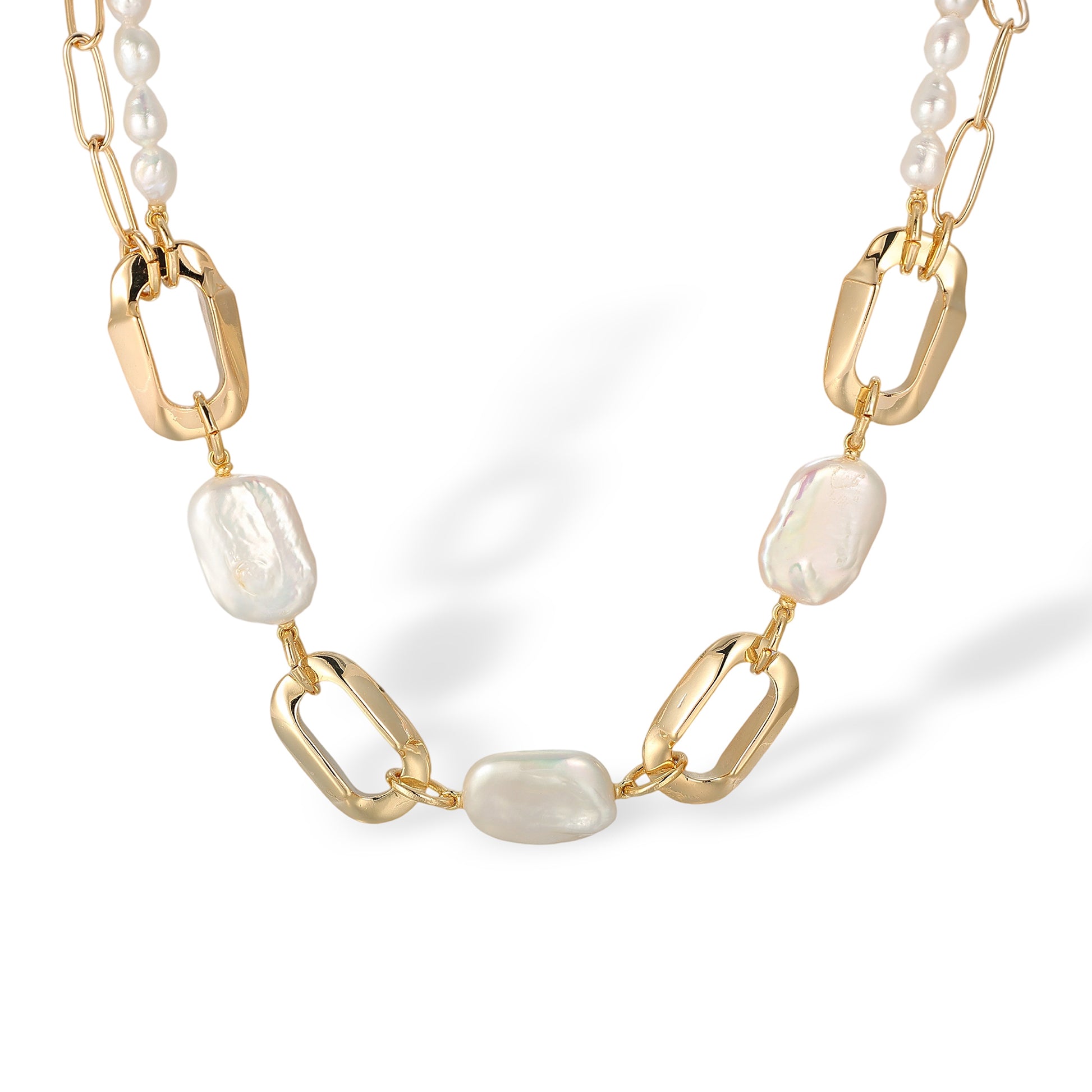 Levke 14K Gold Baroque Pearl Paperclip Link Necklace
