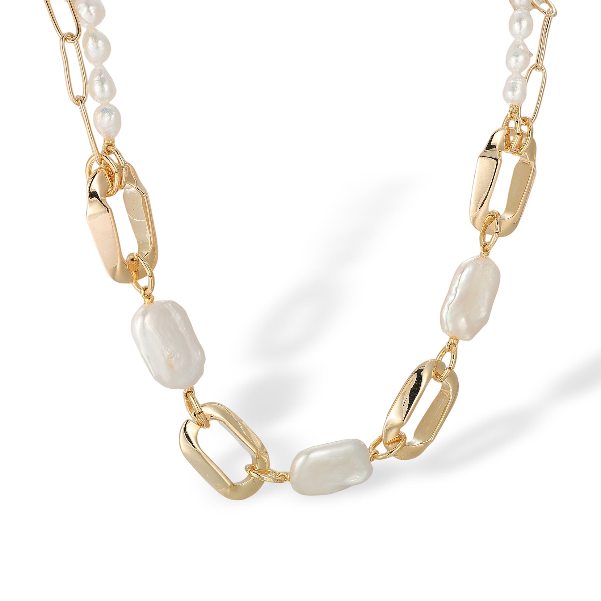 Levke 14K Gold Baroque Pearl Paperclip Link Necklace