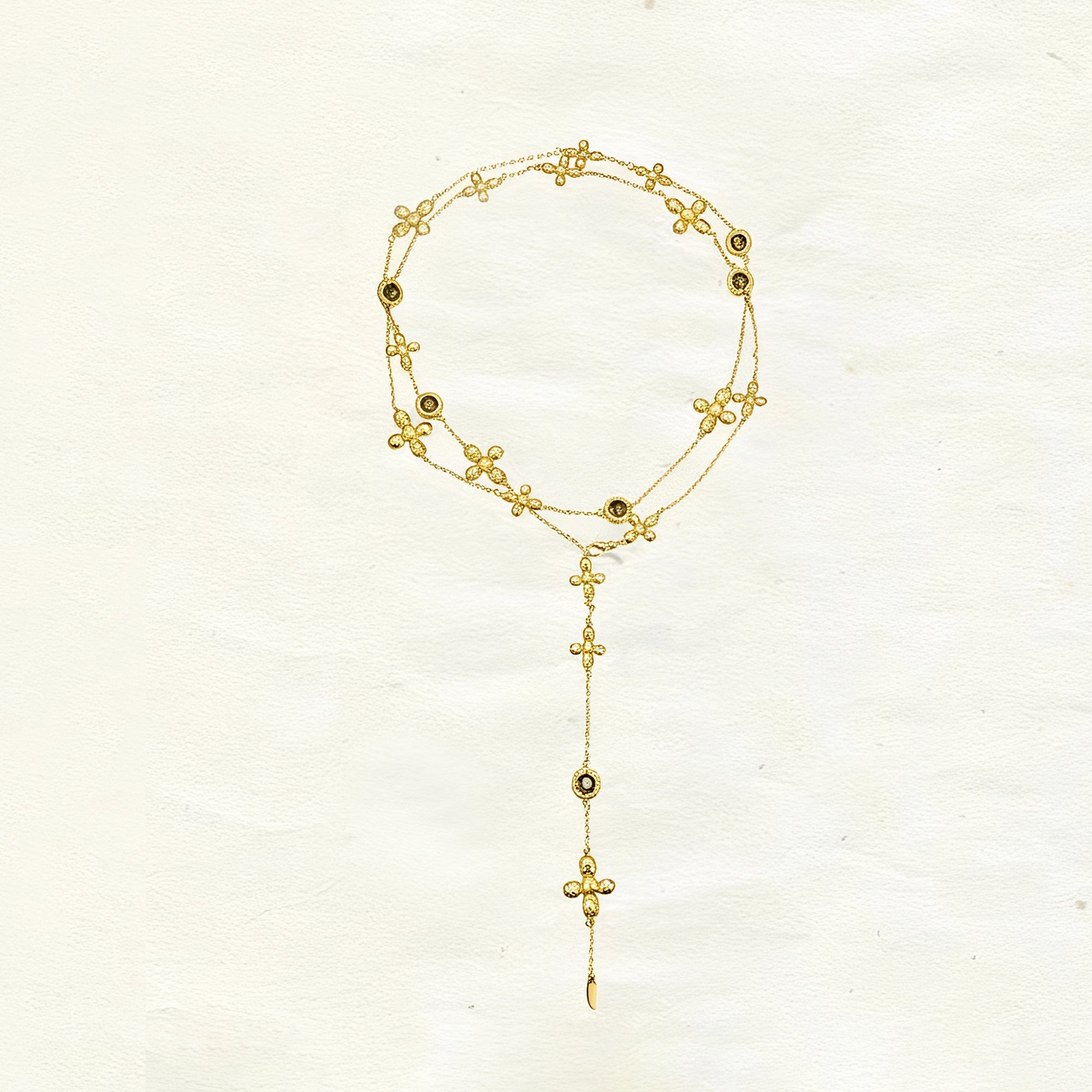 Lidivine 14K Gold Floral Cross Y Necklace