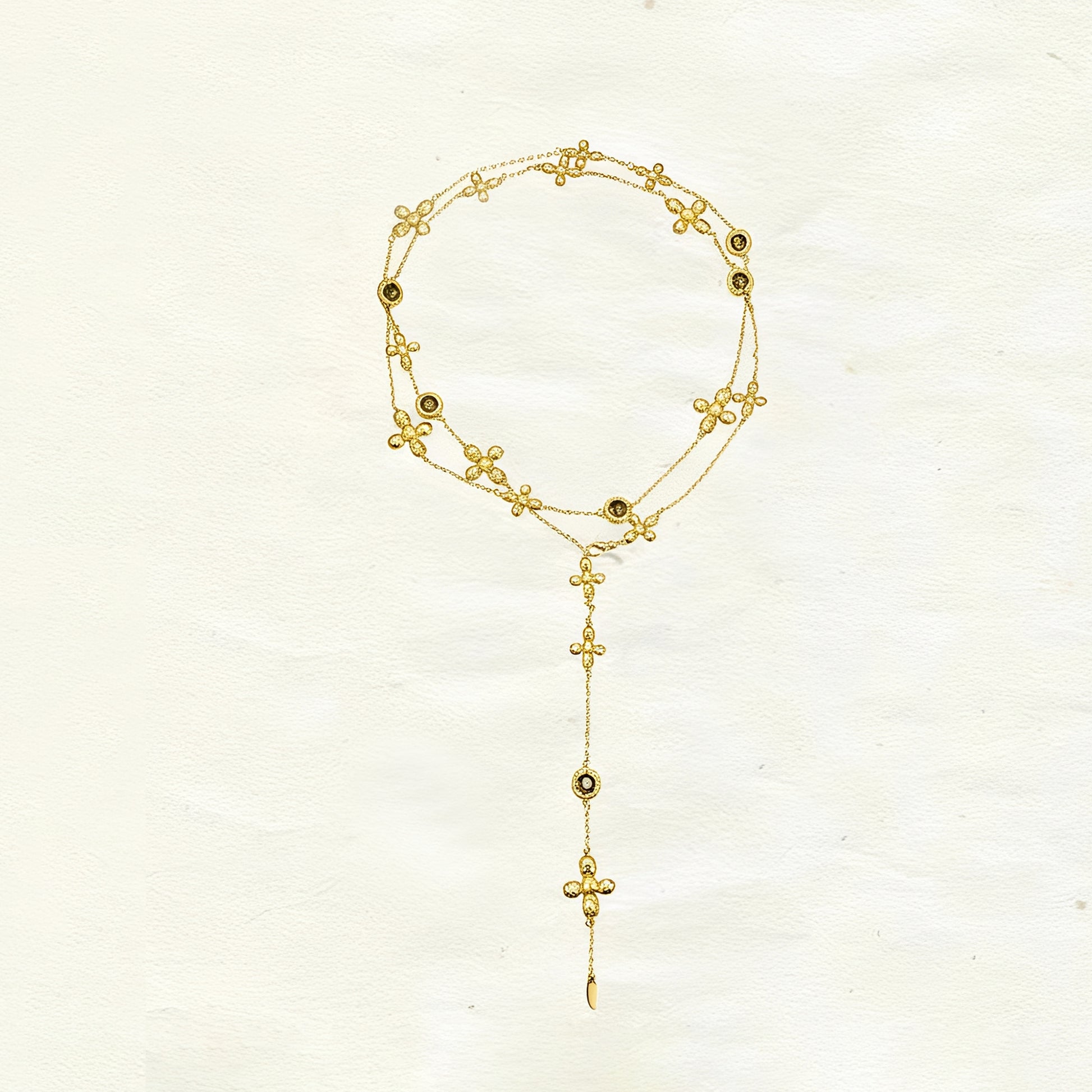 Lidivine 14K Gold Floral Cross Y Necklace