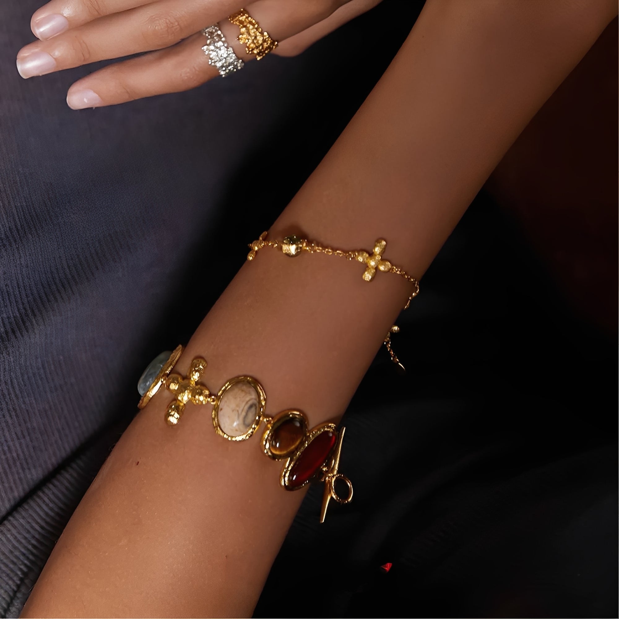 Lidivine 14K Gold Floral Cross Bracelet