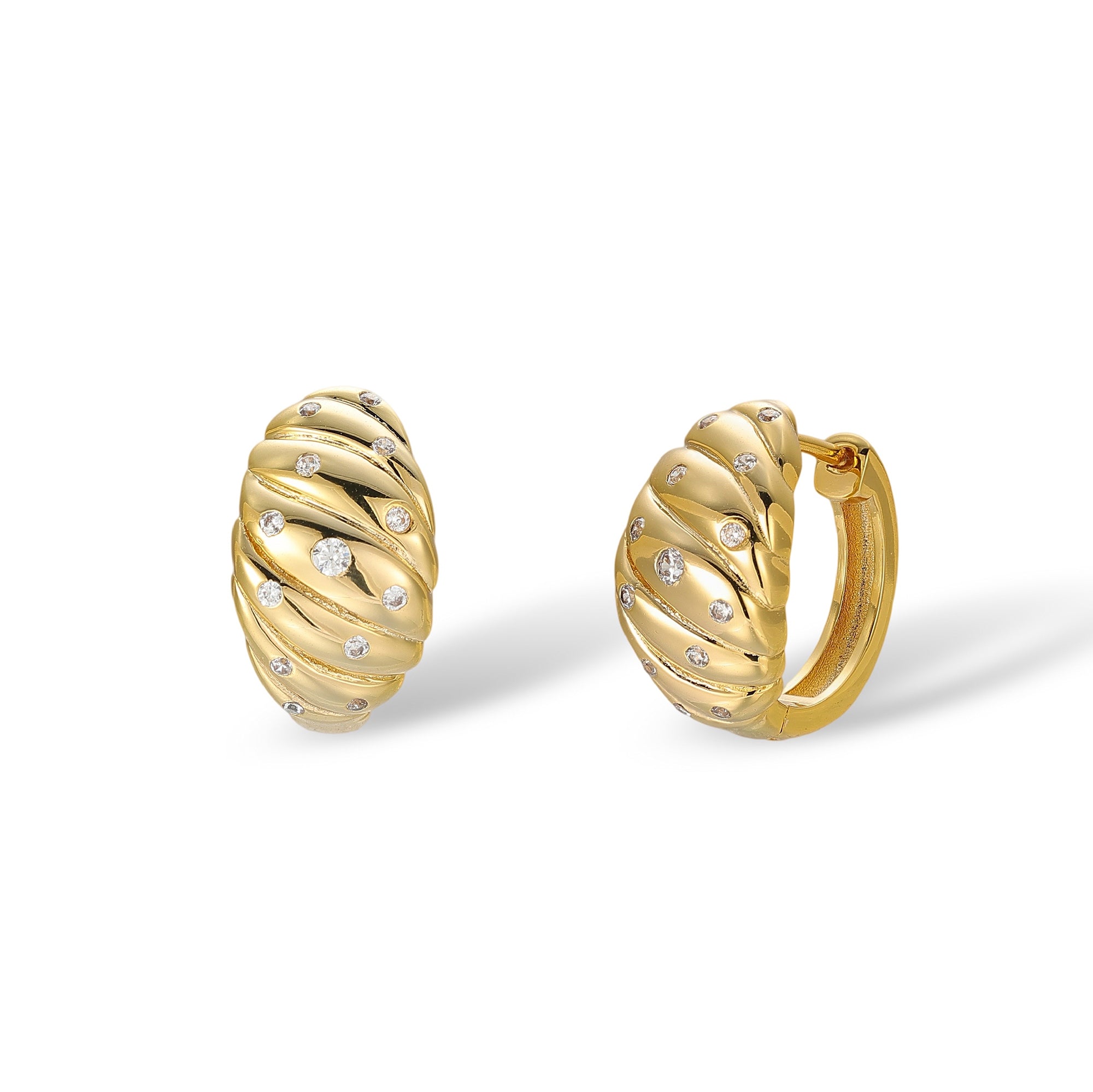 Livia 14K Gold Croissant Ribbed Huggie Earrings