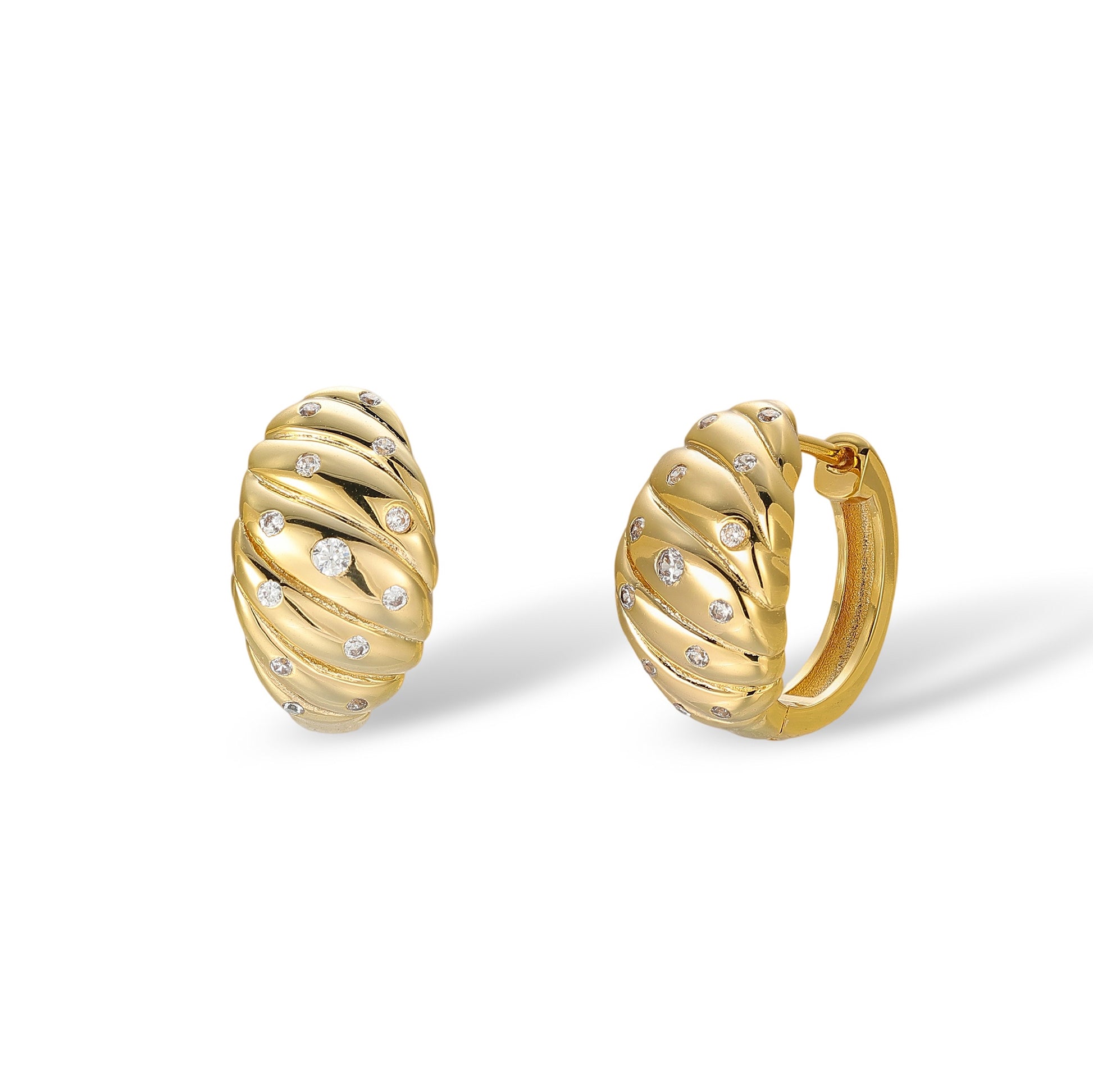 Livia 14K Gold Croissant Ribbed Huggie Earrings